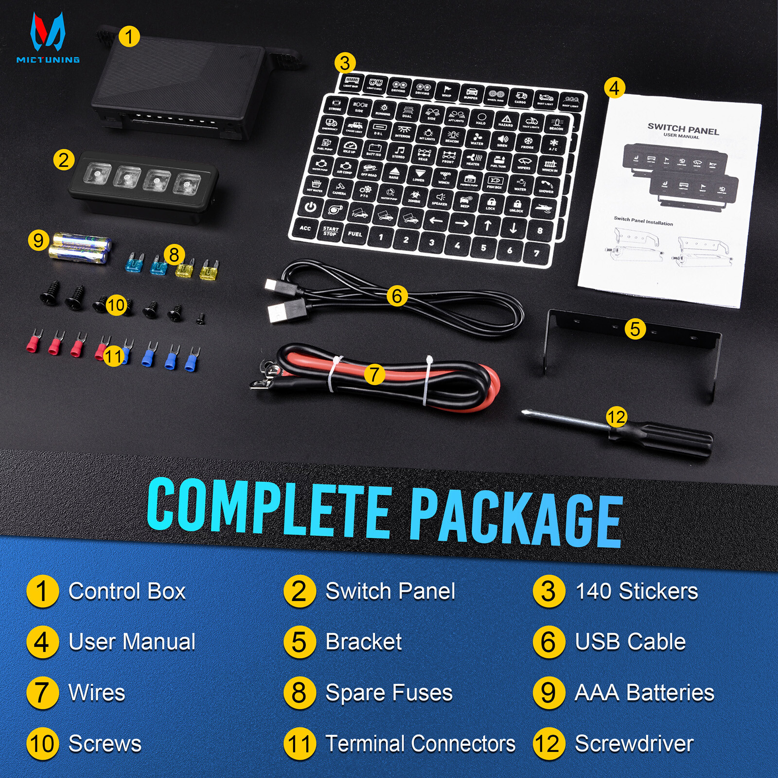 MICTUNING Wireless On/Off Switch Panel Toggle Circuit Relay Control System Box