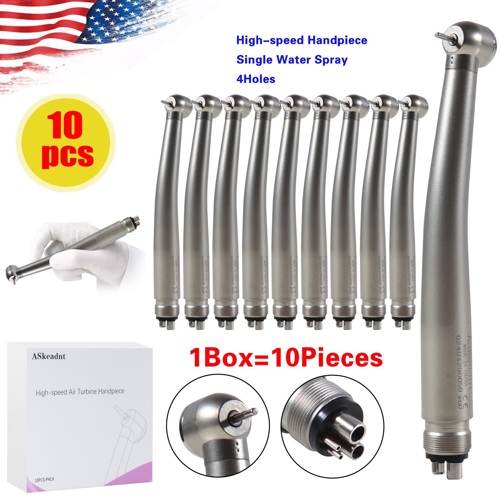 10Pack High Dental Speed Handpiece Push Button 4 Hole ADA4 NEW