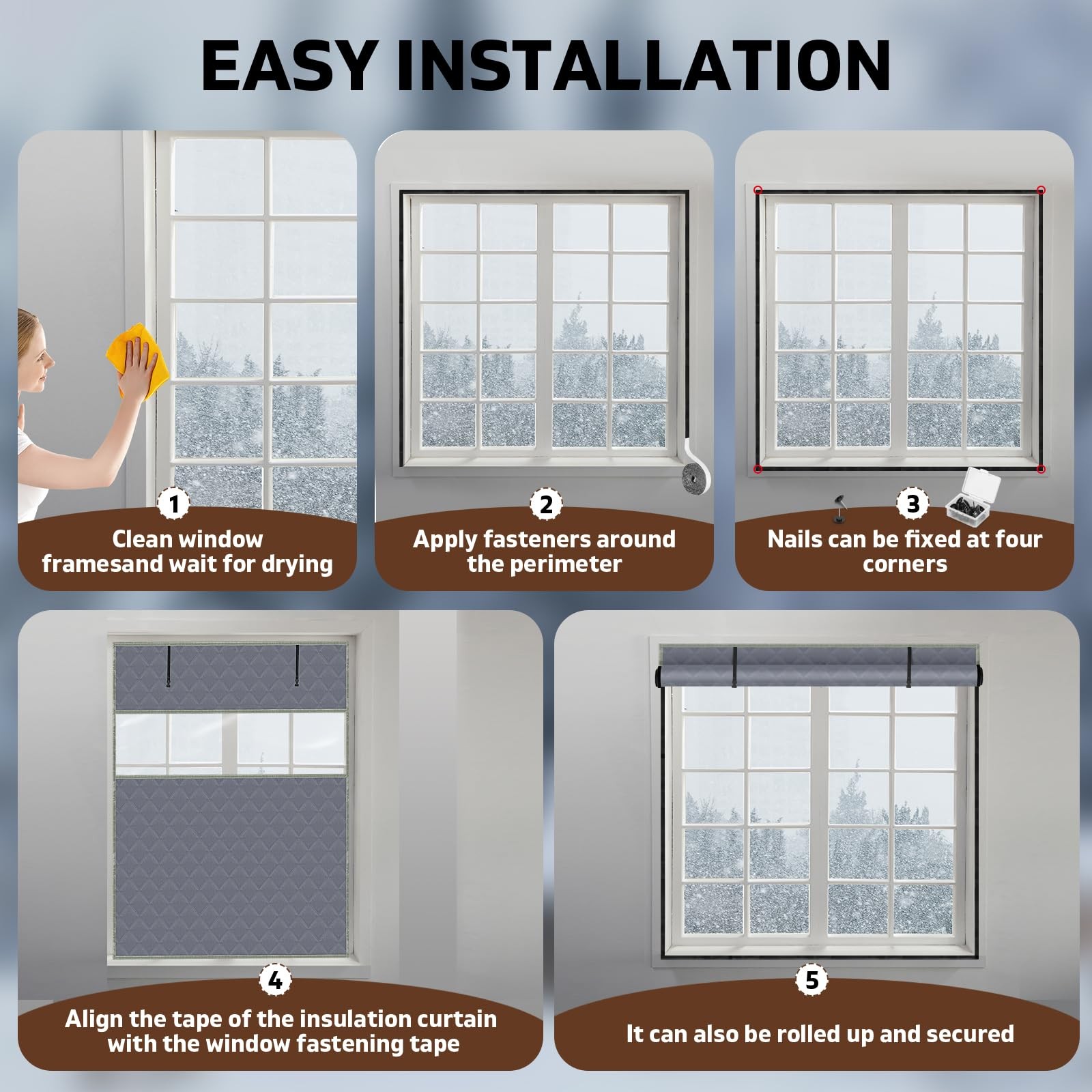 Thermal Window Cover for Winter 26″ x 38″ Visible x 38″, Gray-M