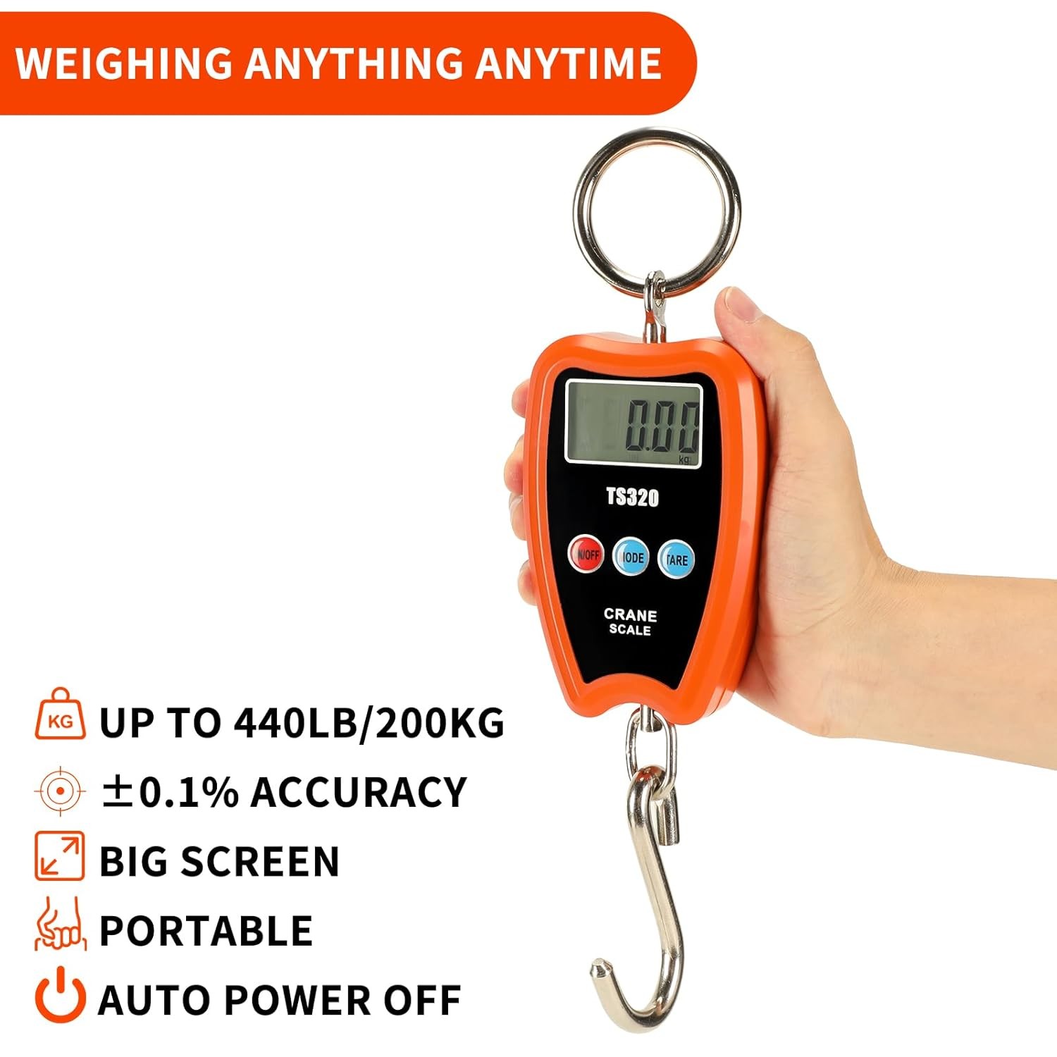 Digital Crane Scale 200kg 440lbs Handheld Hanging Scale for Farming Fishing