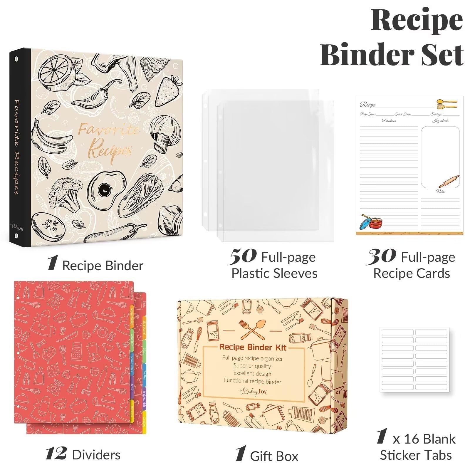 8.5×11 3-Ring Recipe Binder Book with Plastic Sleeves Oyster White Color