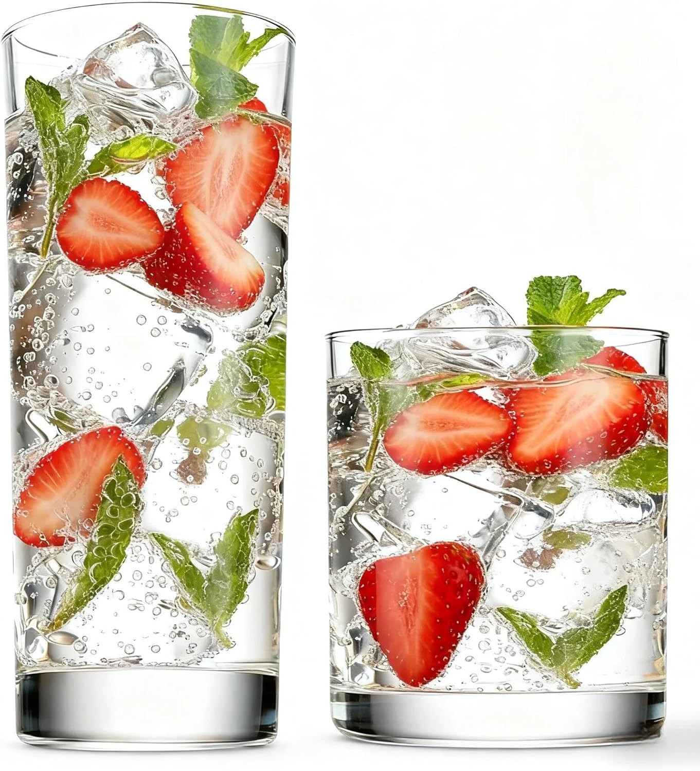 Everyday Drinking Glasses Set of 8, 14oz Tall Glass Cups & 10.5oz Short Dof