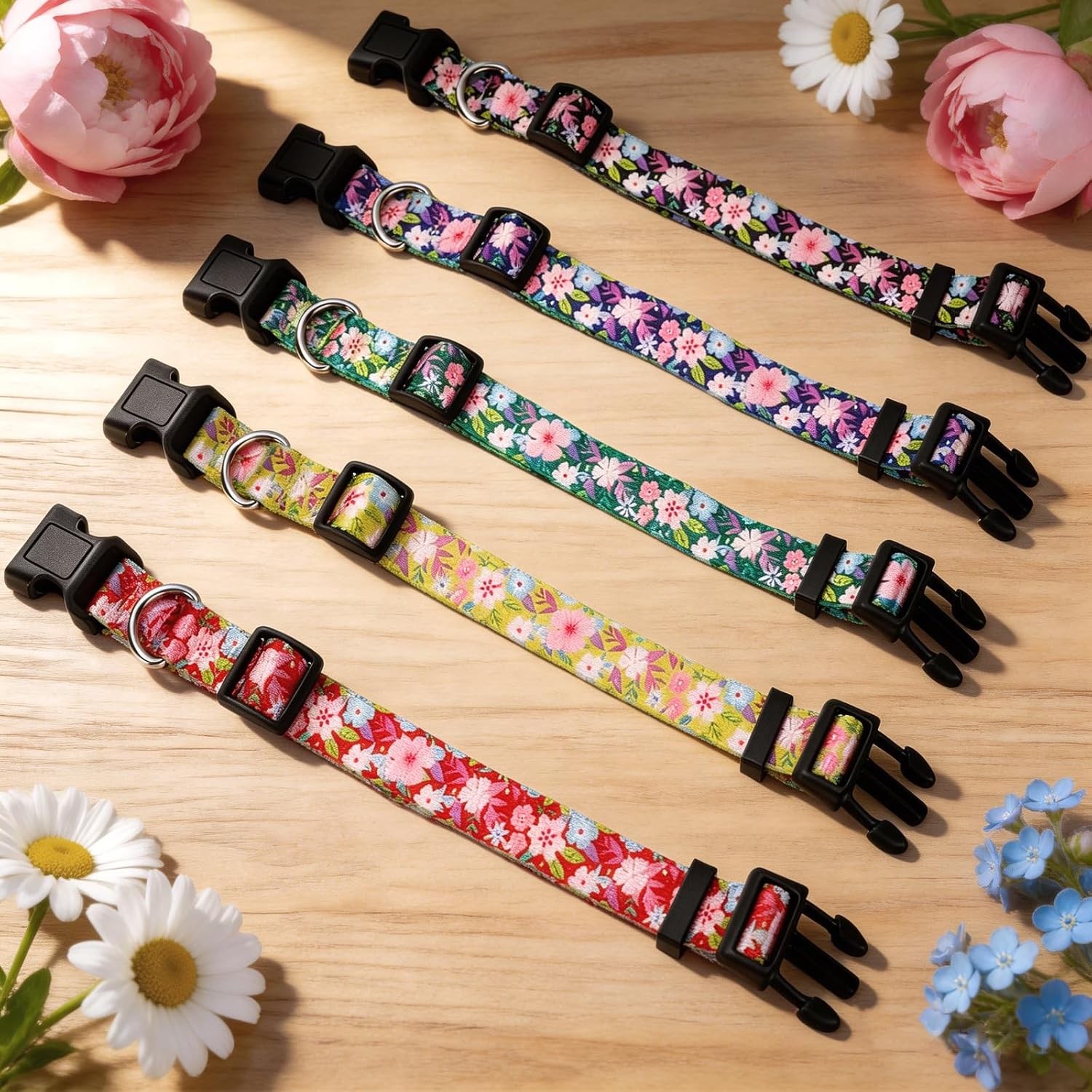 5 Pack Goat Collars with Bells, Adjustable Nylon Collar Set pet and Horse Sheep