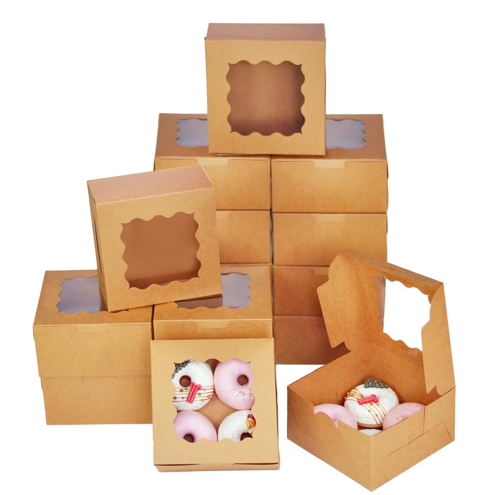Bakepacker Brown 30-Packs Bakery Boxes with Window 6x6x3 inches Thick &