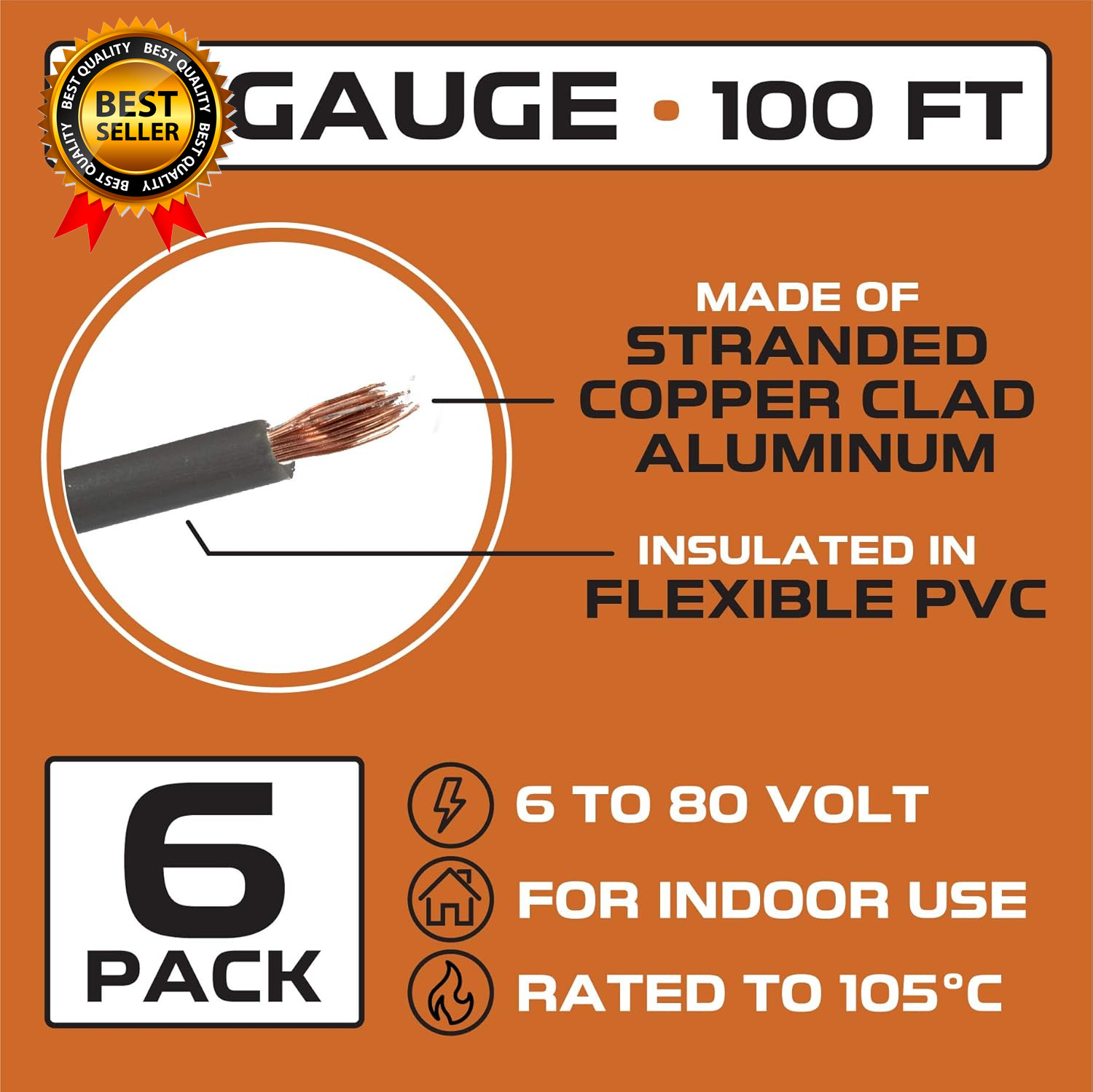12 Gauge Primary Automotive Wire 6 Roll Bulk Assortment Pack 12 AWG Auto Cable