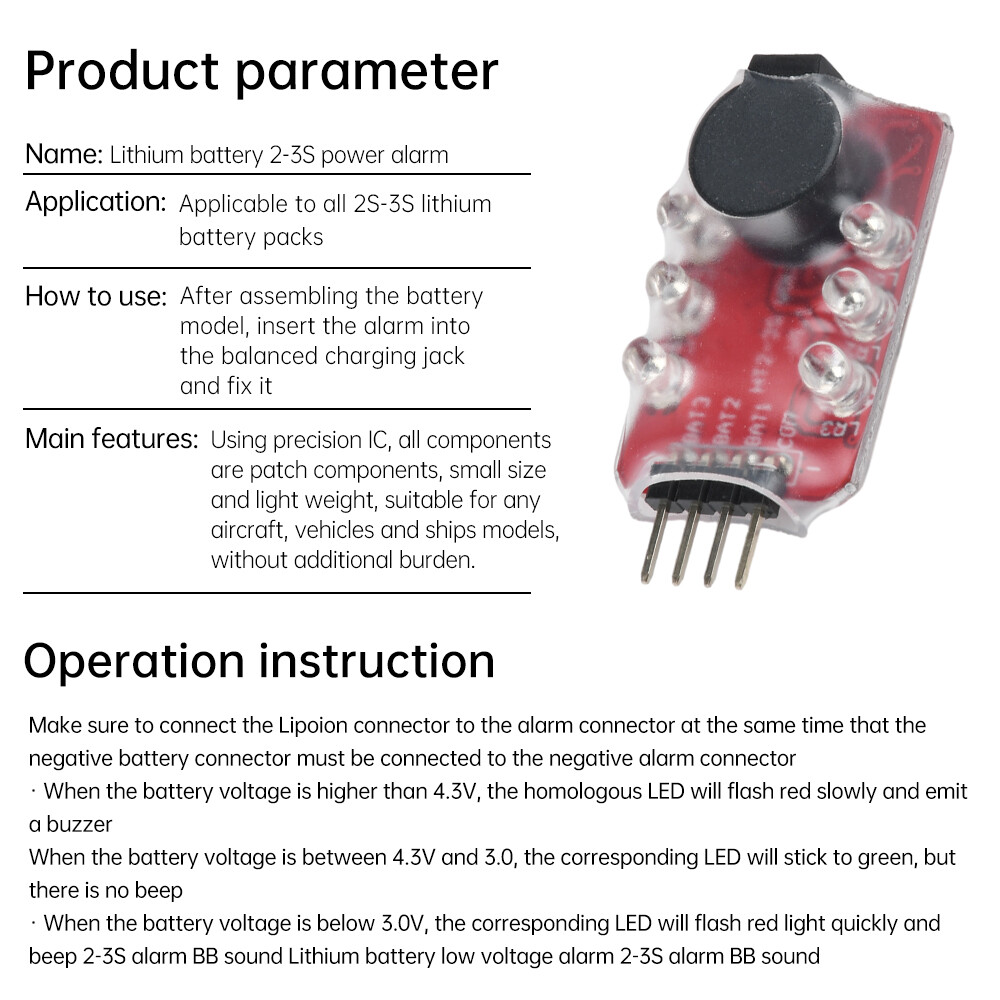 1-10pc 2-3S RC Lipo Battery Tester Low Voltage Buzzer Alarm Module LED Indicator