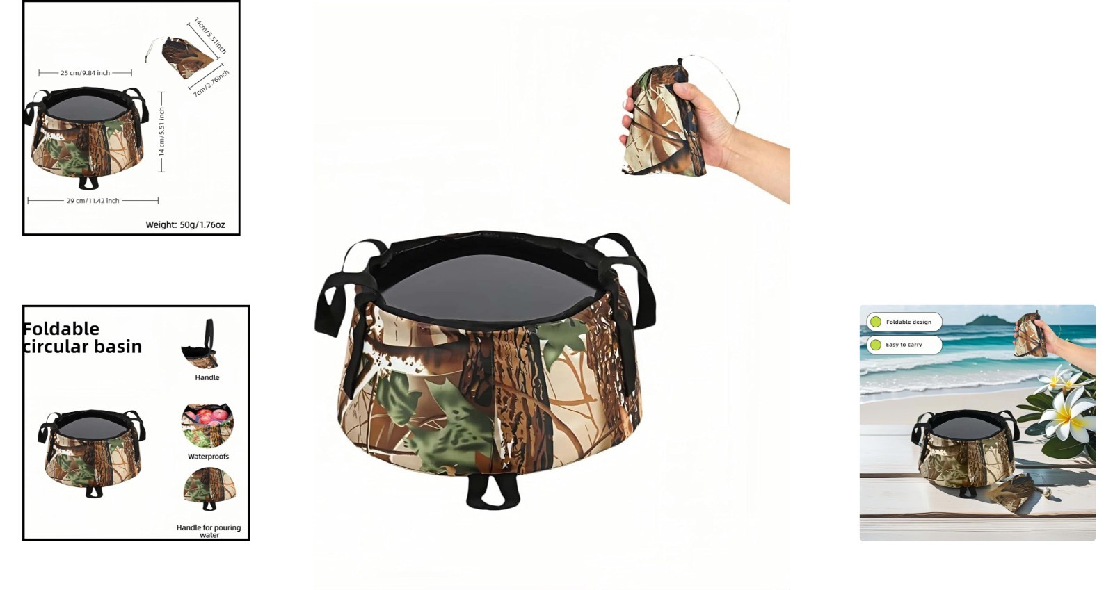 Durable Waterproof Collapsible Sink – Portable Camping Water Basin in Camouflage