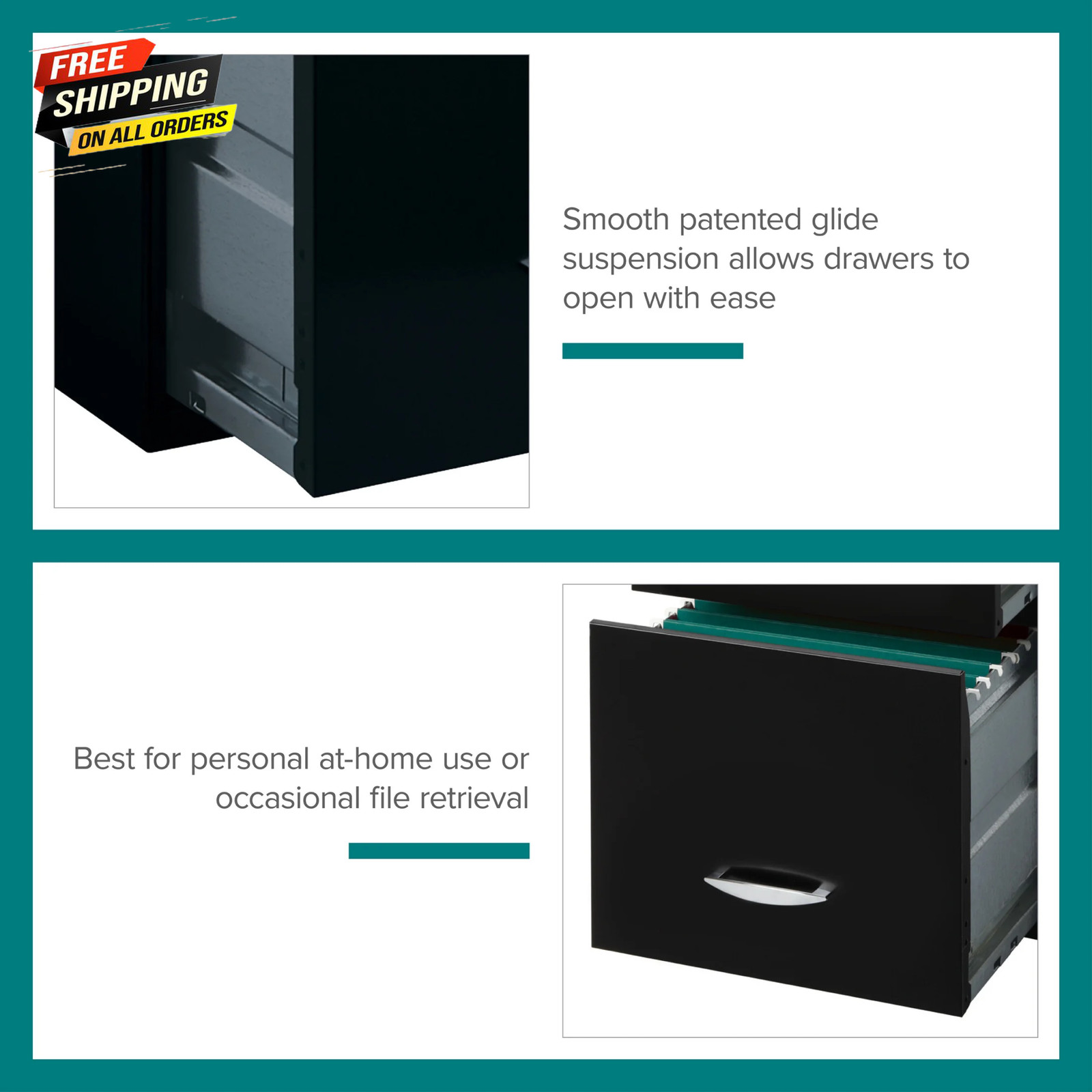3 Drawer Letter Width Vertical File Cabinet with Pencil Drawer, Black 💪👌