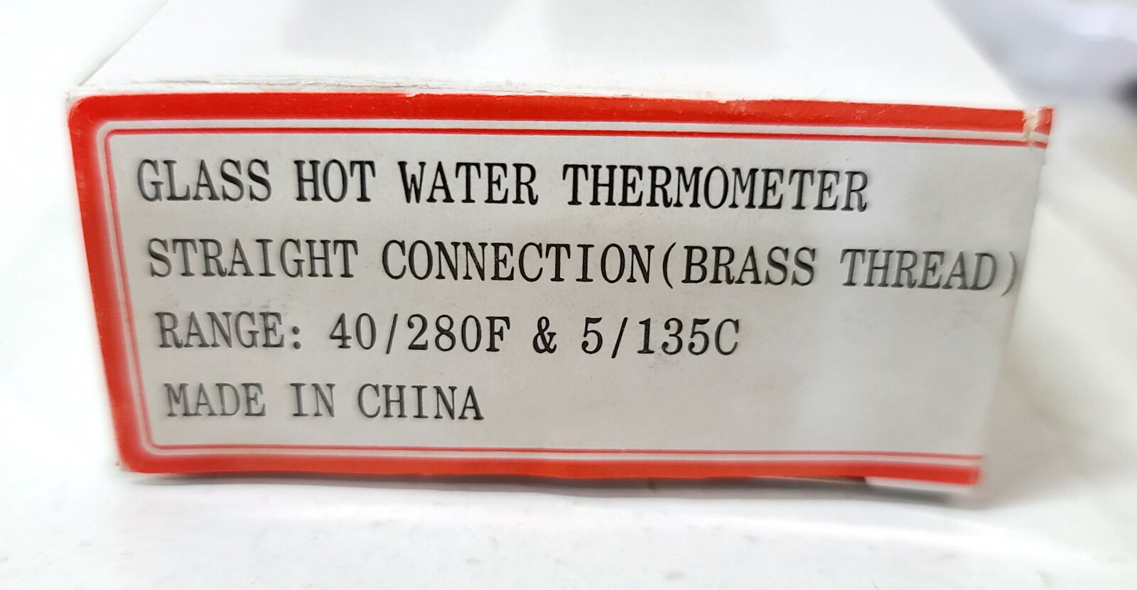 Glass Hot Water Thermometer Straight Stem Brass 1/2″ Connection ~ 40/280F 5/135C