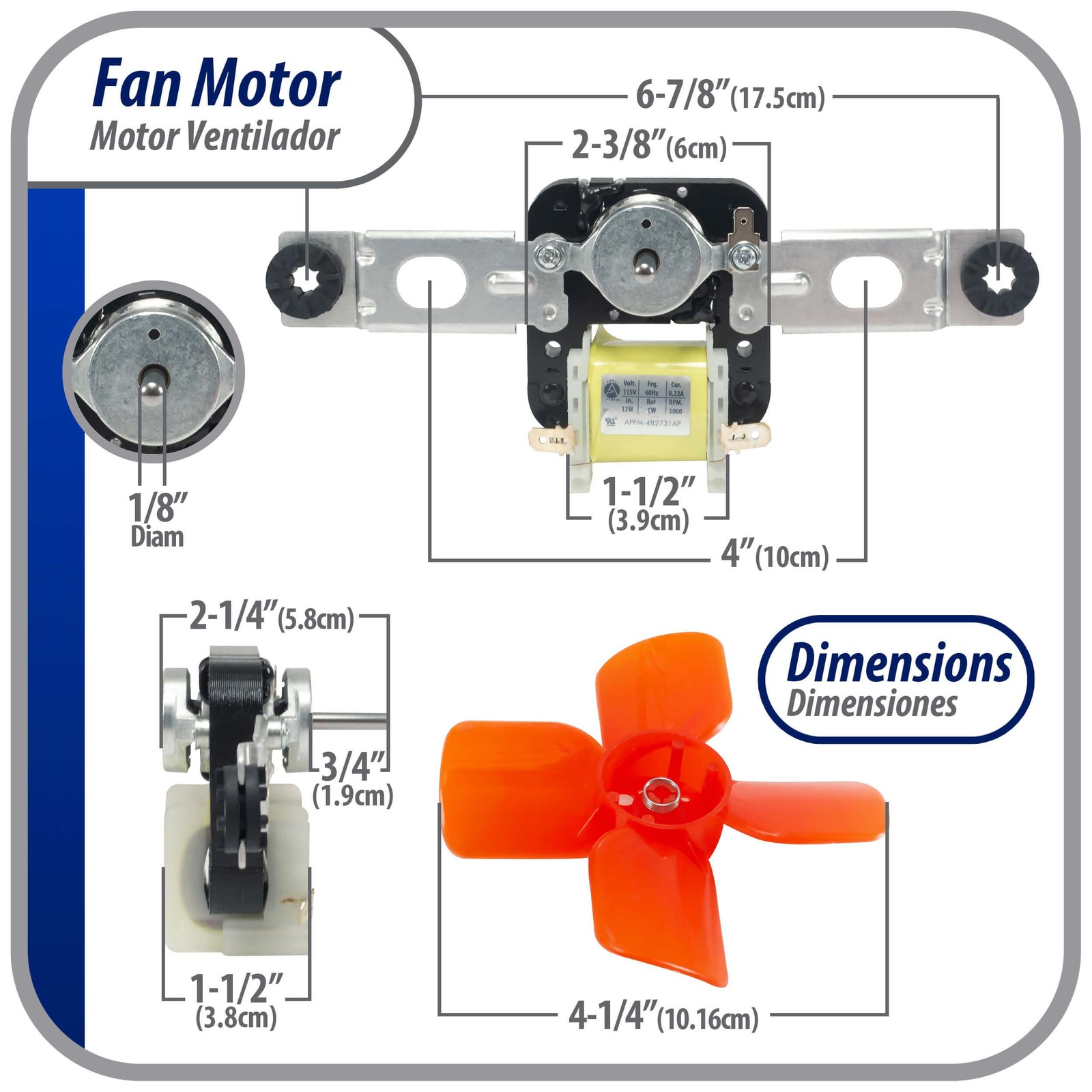 Appli Parts 482731 evaporator Fan Motor replacement kit 343 with Brackets 115V 1