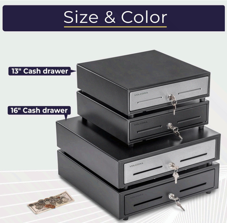 13″ POS Cash Drawer 4 Bill 5 Coin Tray with Key Lock RJ11/RJ12