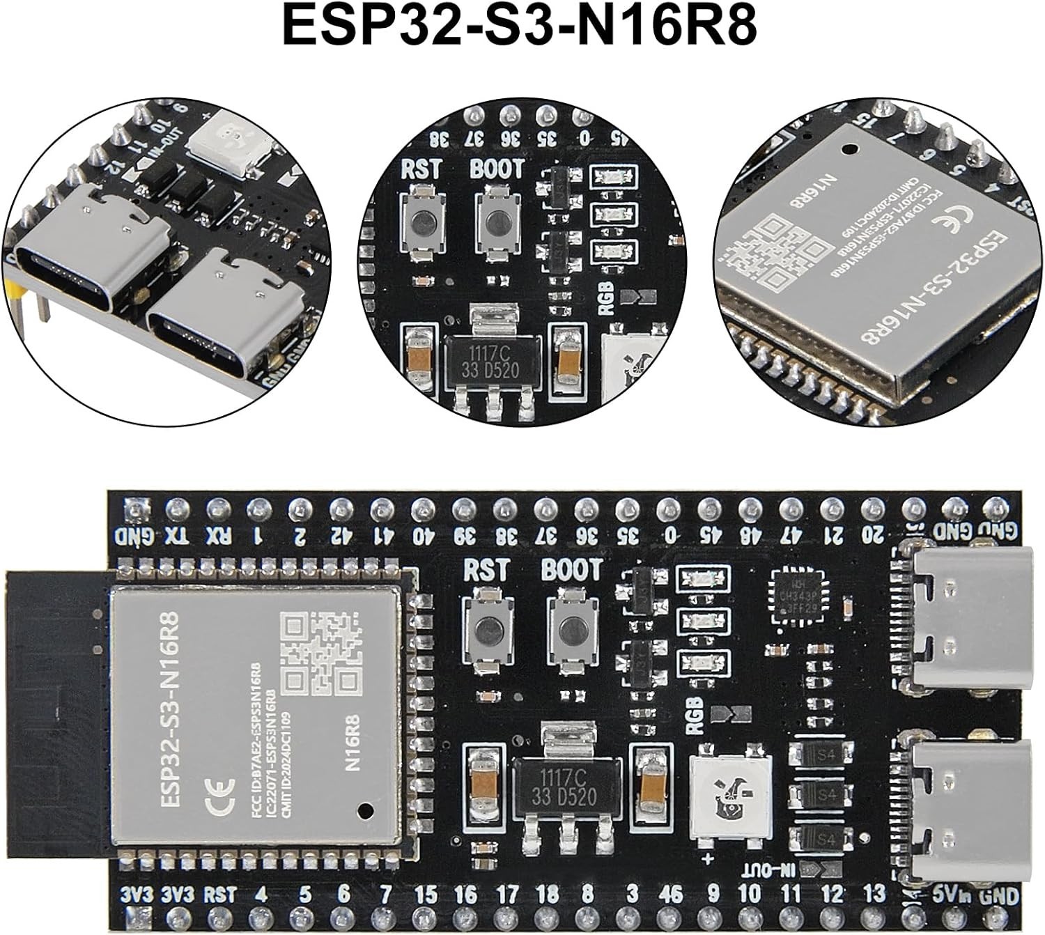 2PCS S3-DevKit N16R8 Development Boards – Type-C Wi-Fi & Bluetooth IoT Module