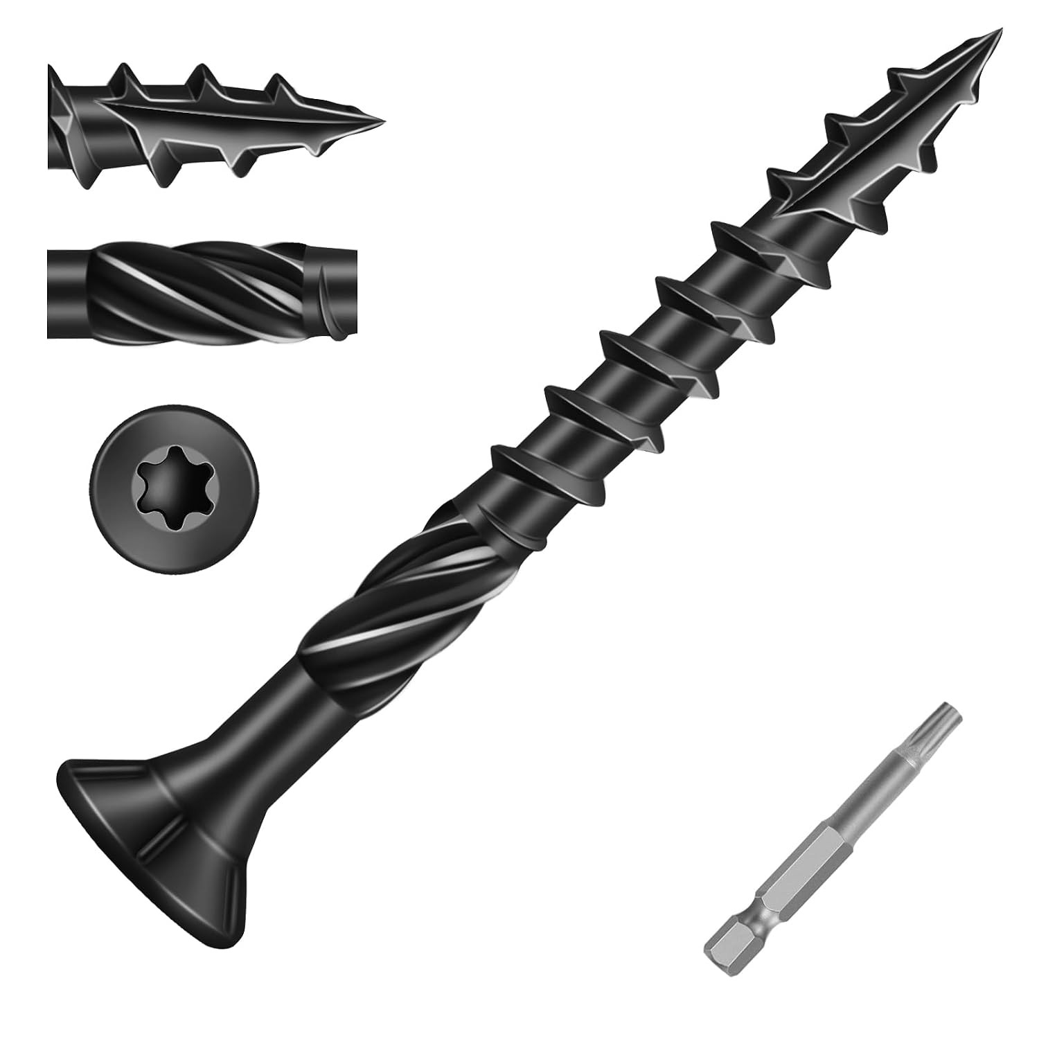 #8 X 1-5/8″ Heavy-Duty Deck Screws – Black Long Outdoor Wood Screws, Torx Drive