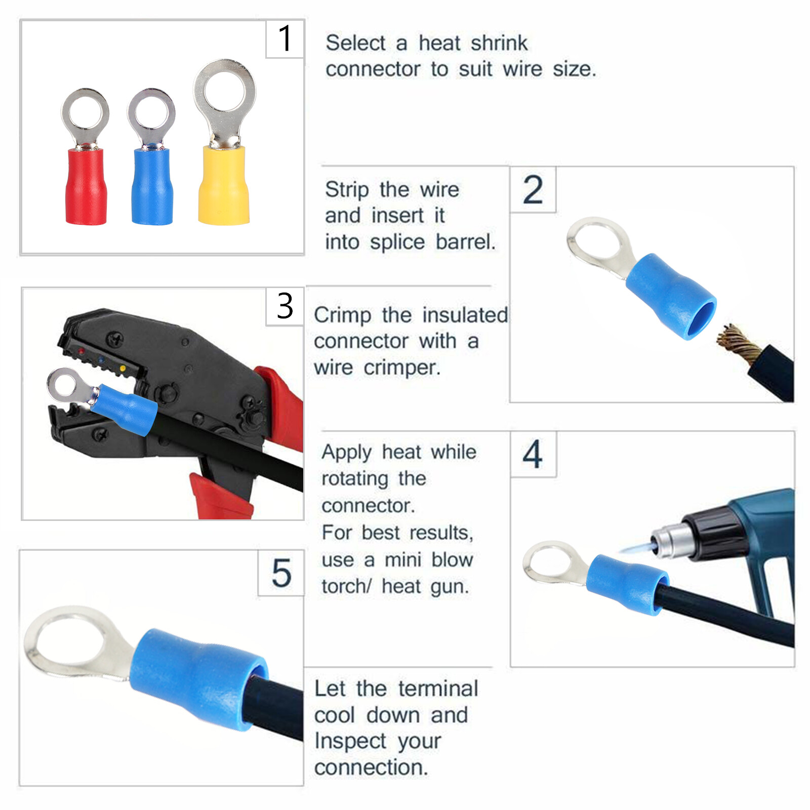 300PCS Insulated Electrical Wire Splice Terminal Spade Crimp Ring Connectors Kit