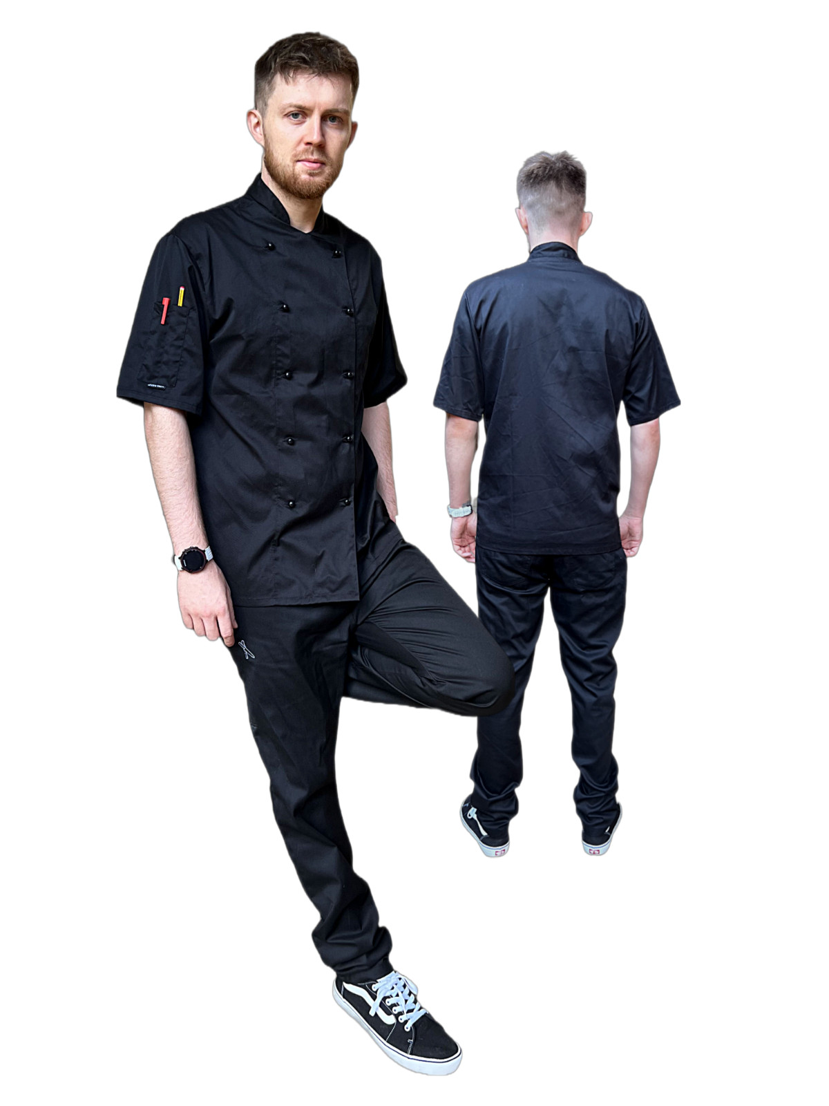 The Vocal Chef Company, Tapered, Fitted Chef Trousers, Slim Leg, Black.