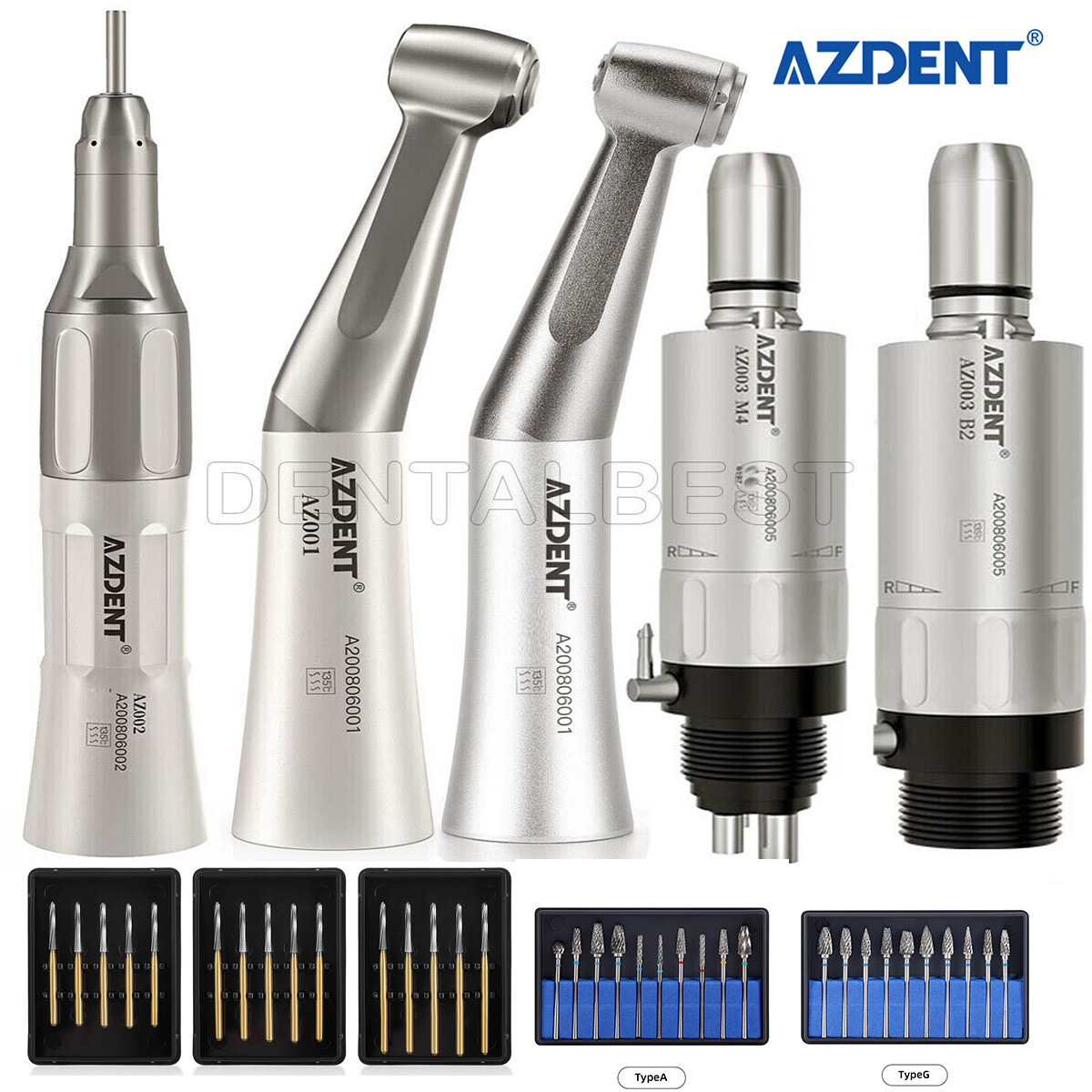 AZDENT Dental Low Speed Straight/Air Motor/Contra Angle Handpiece 2/4 Holes/Bur