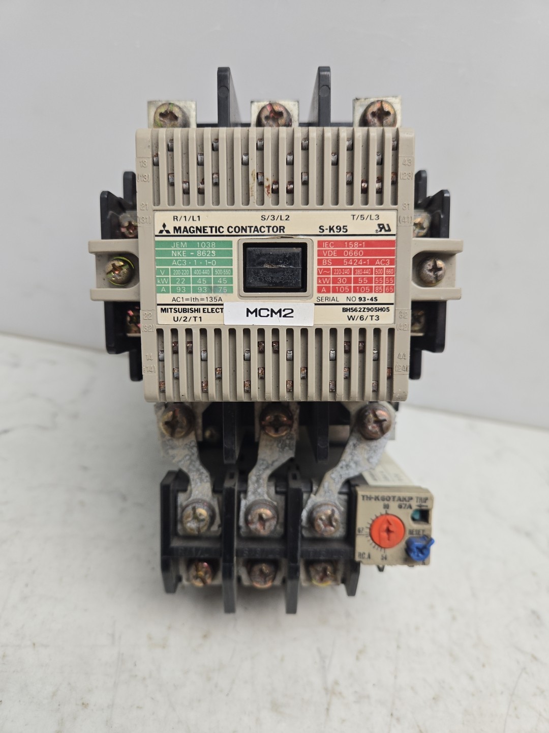 Mitsubishi S-K95 Magnetic Contactor 3 Pole w/ TH-K60TAKP Overload Relay Damage