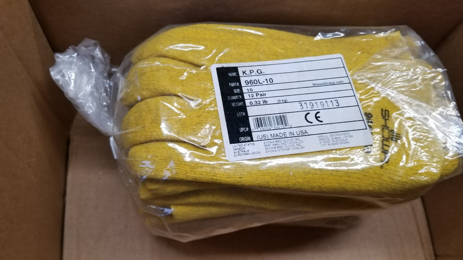 Showa Best Glove 960L-10 KPG K.P.G. PVC coated yellow large USA Dozen – 12 Pair