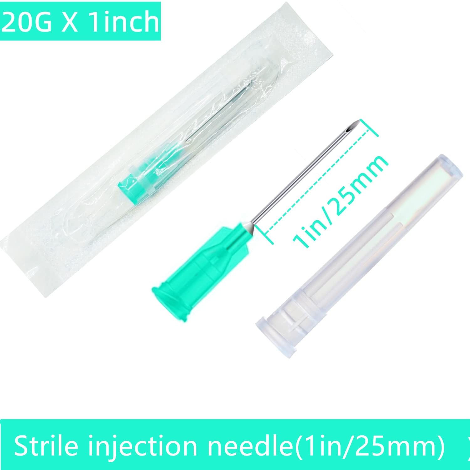 100 Pack 21Ga 1 Inch Sterile Disposable Injection Needle with Cap 1