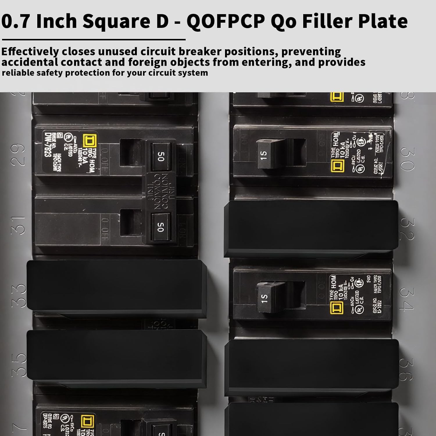 Square D QO Circuit Breaker Filler Plates – 10 Pack with Electrical Panel Label