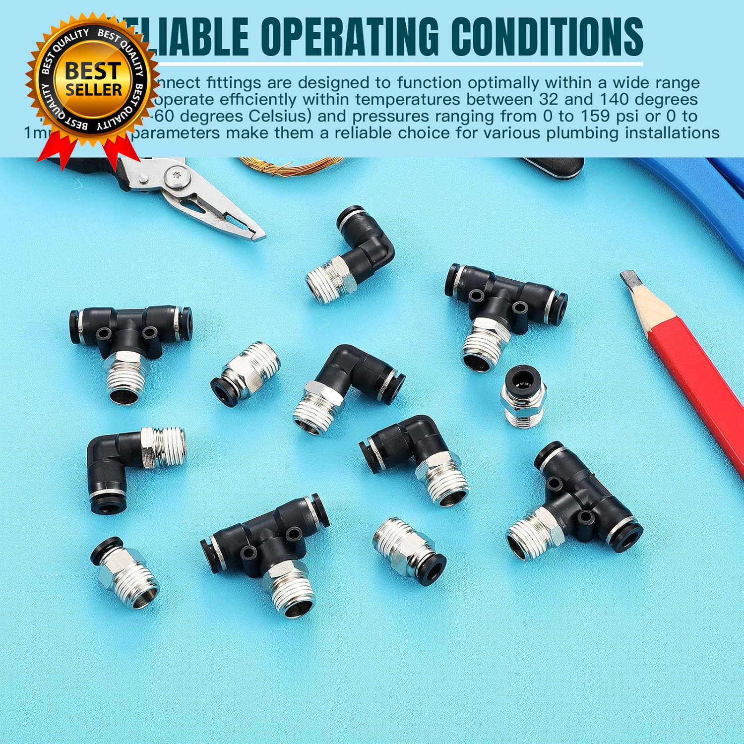 12 Pcs Push to Connect Fittings 1/4 Inch Tube OD X 1/4 NPT Air Line Pneumatic