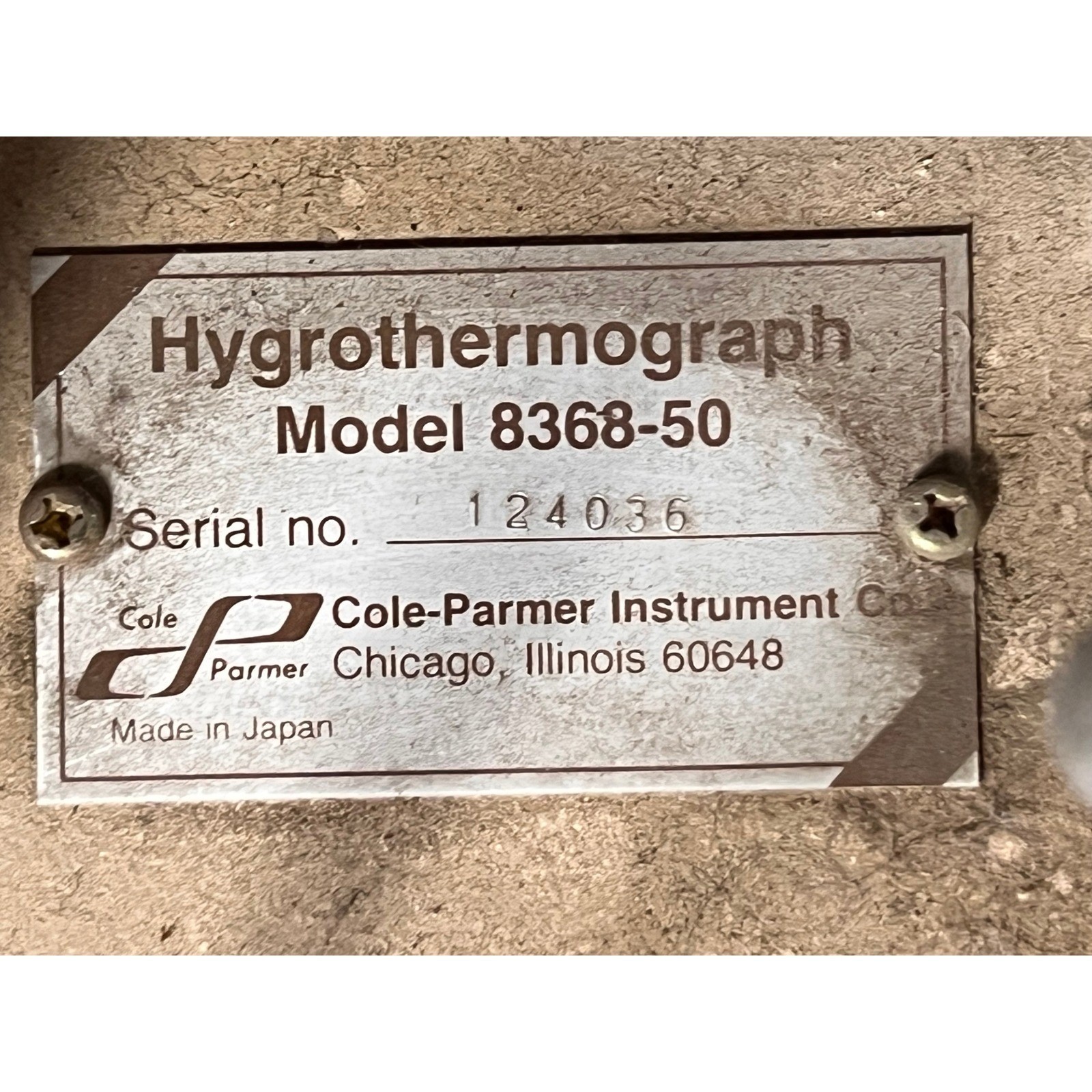 Cole-Parmer 8368-50 Vintage Hygrothermograph 7-Day Chart Recorder Untested