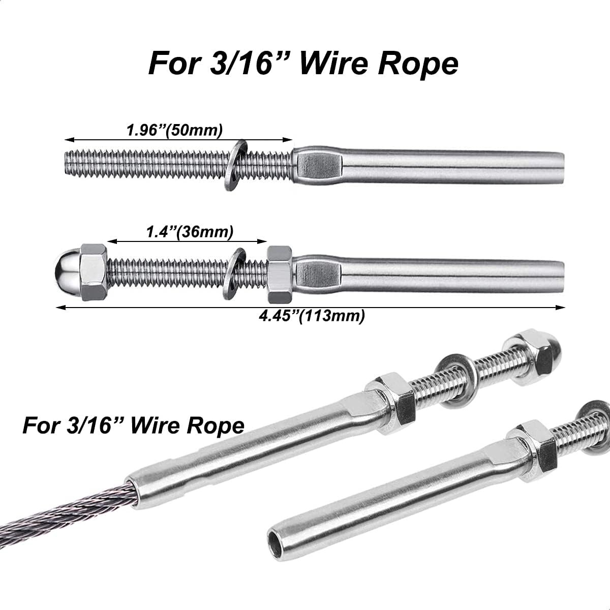 100 x T316 Stainless Steel Hand Swage Tensioner for 3/16» Cable Railing Systems