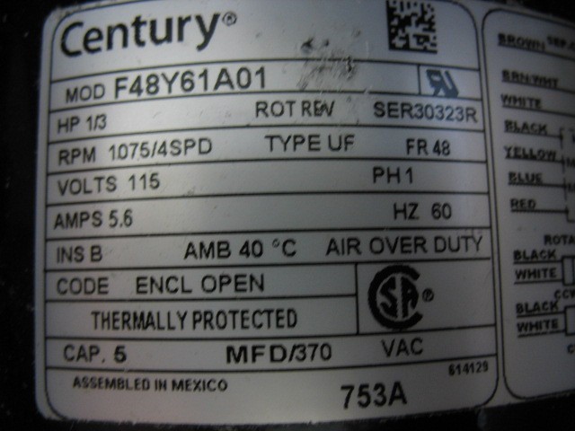 Century 753A Direct Drive Blower Motor 1/3HP, 1075 Rpm, 115V AC, T-Flex Mount