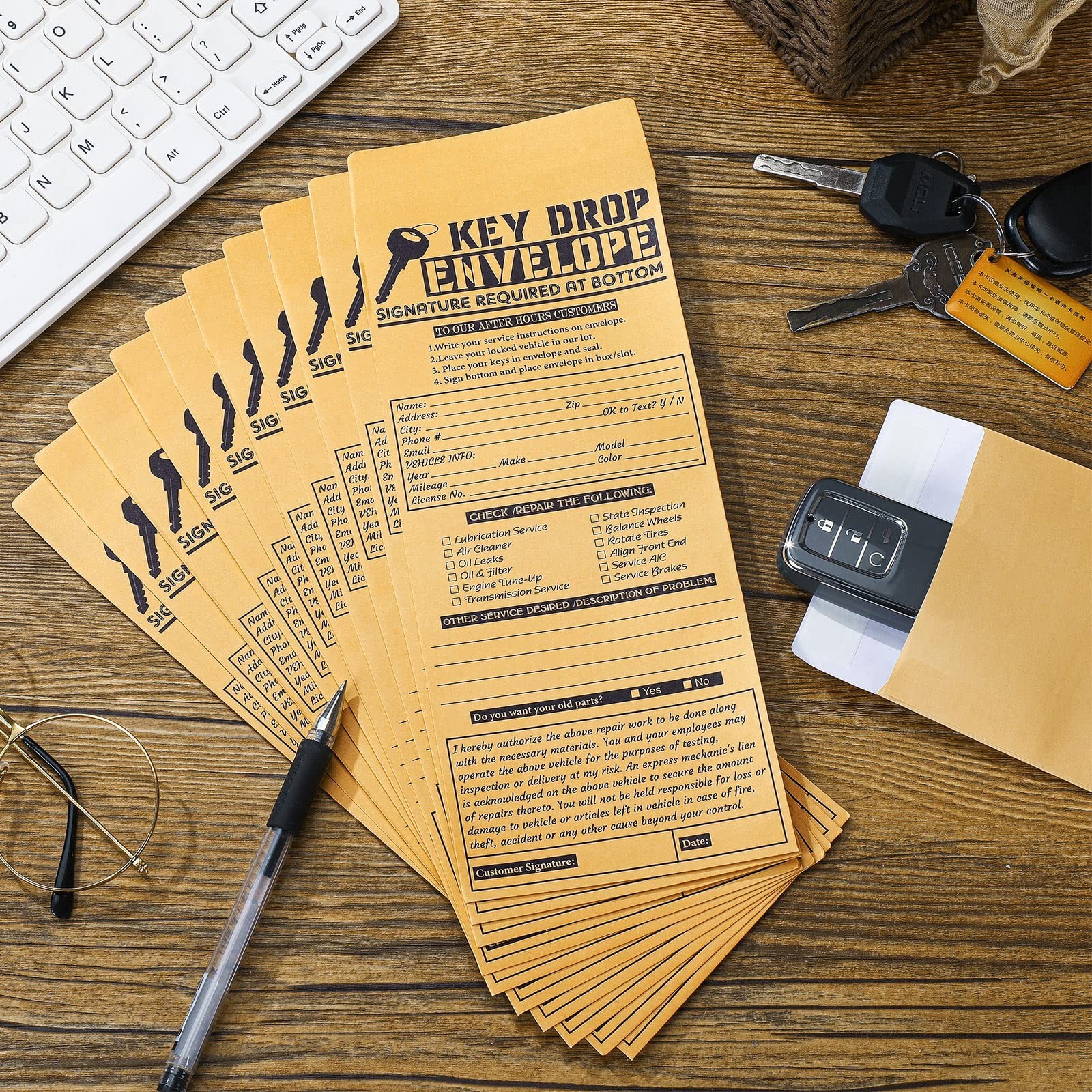 500 Pcs Self-Adhesive Drop Key Envelopes for Auto Repair Shops – 4.125 x 9.5 Inc