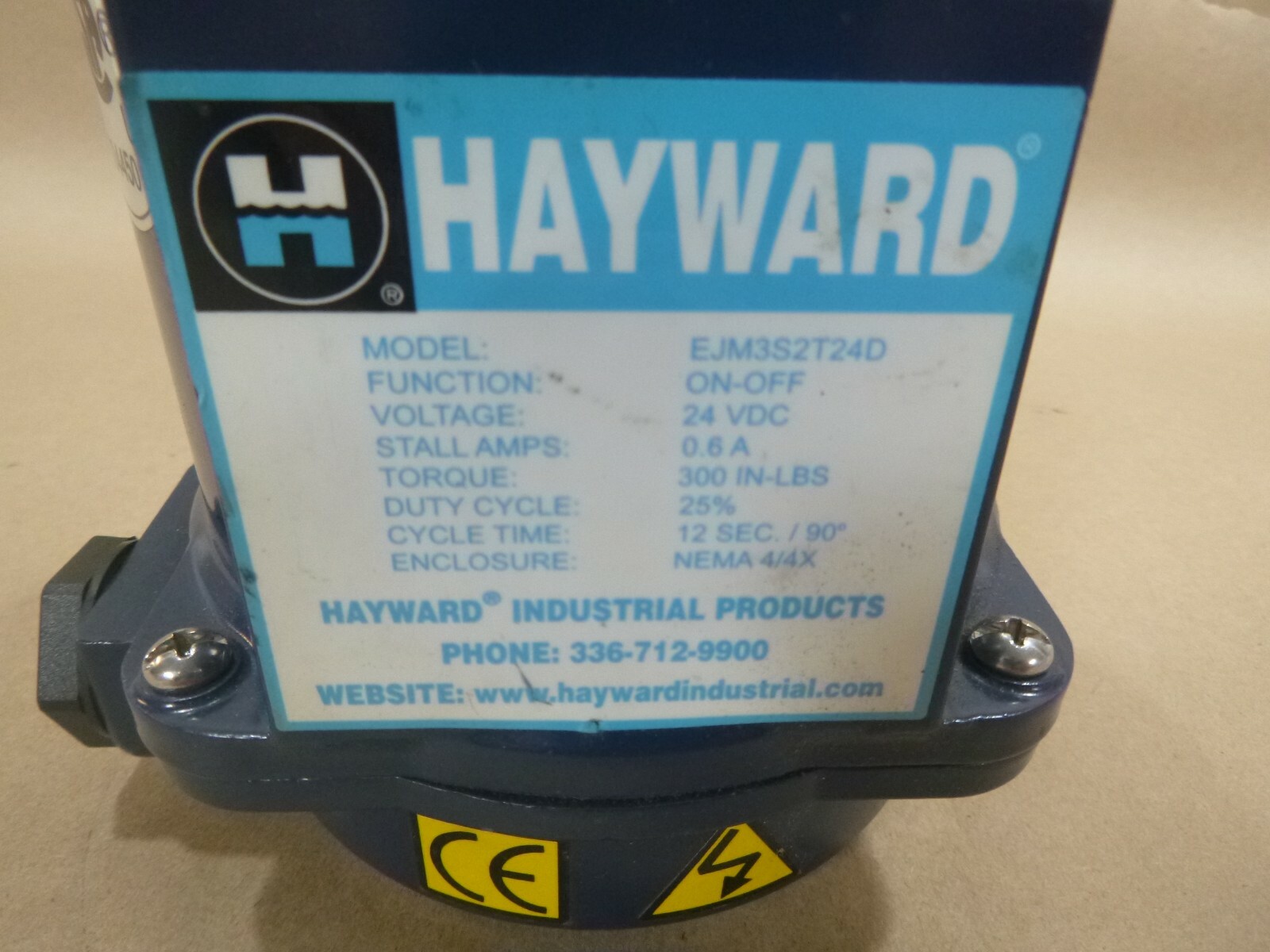 HAYWARD EJM3S2T 24D EJM REVERSING ACTUATOR 1/2 NPT 24VDC 300IN-LBS. ON OFF 0.6A