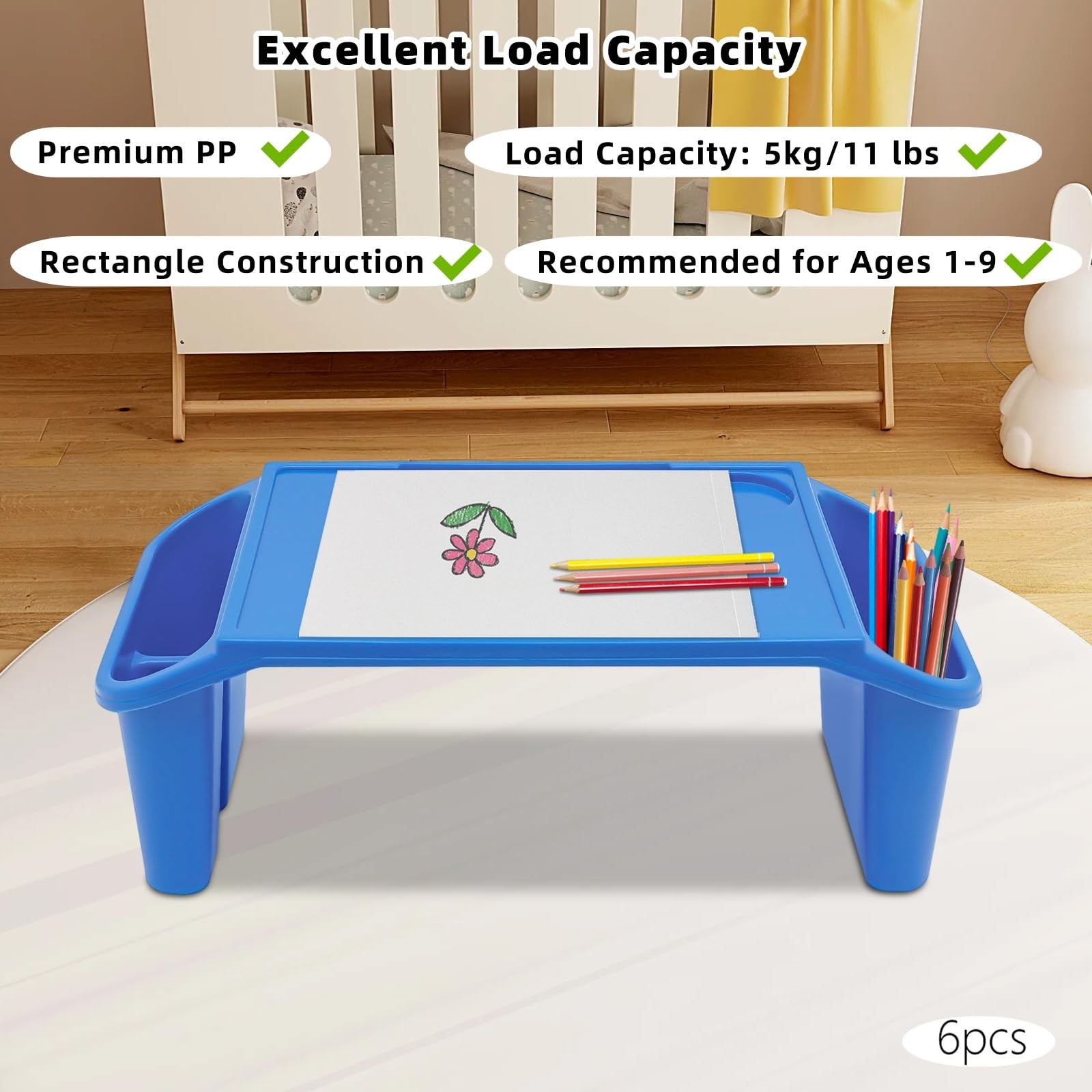 Lemoeyes 6Pcs Kids Lap Desk Tray, 19.7×9.8×7.1in 19.69*9.84*7.1 inches, Blue