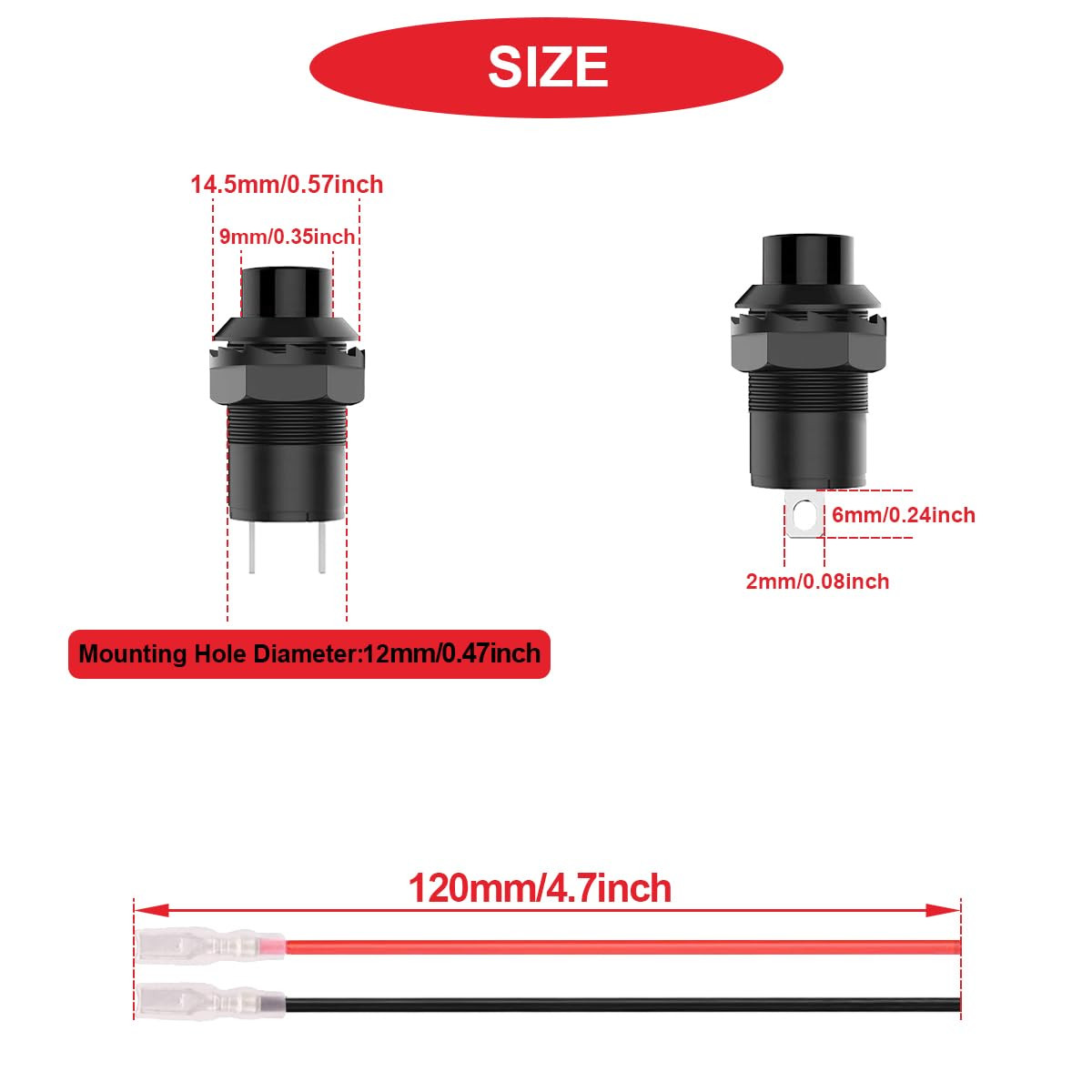 12Pcs 12Mm Black Mini round Latching Push Button Switch AC 250V 1.5A 125V 3A on