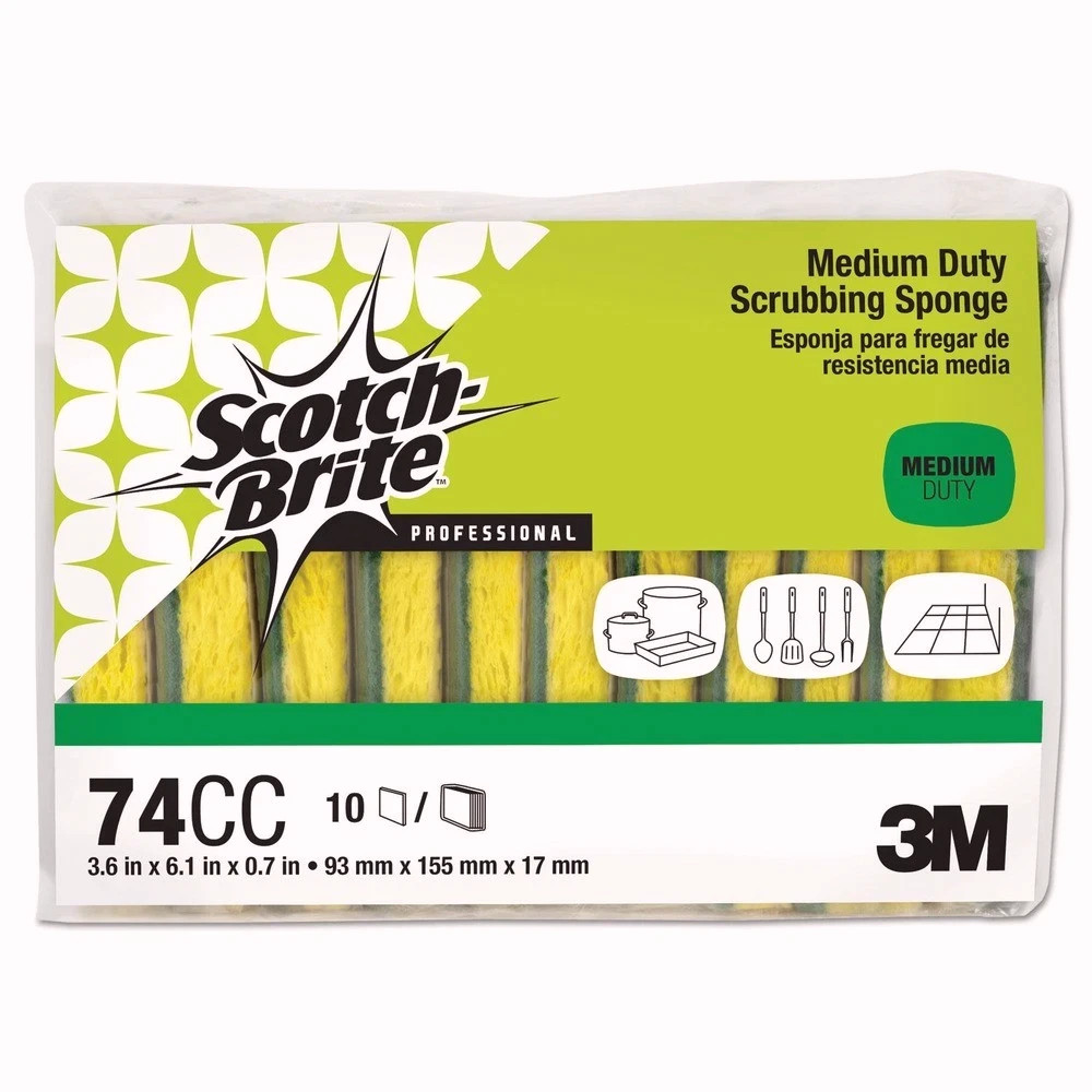 Scotch-Brite PROFESSIONAL 74CC 3.6 in. x 6.1 in. Sponge – YL/GN (10/PK) New