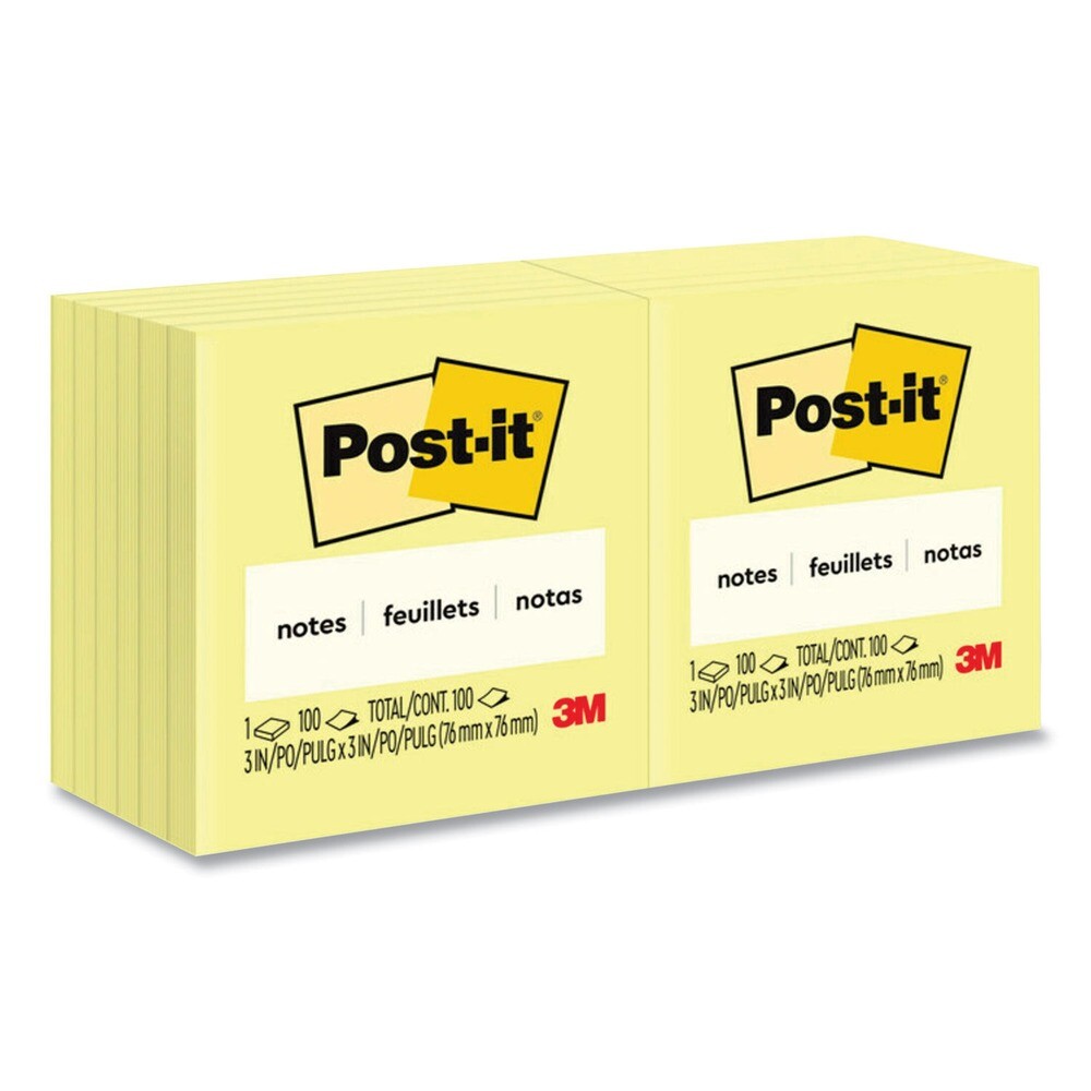 Post-it Notes 654YW 3″ x 3″ Original Pads – Canary Yellow (12/PK) New