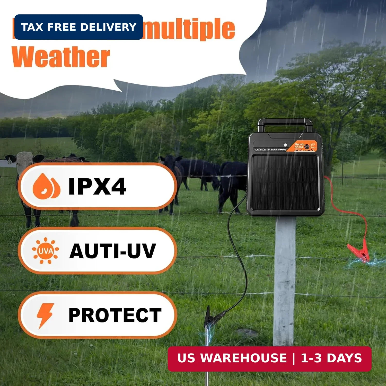 10 Miles Solar Electric Fence Charger 0.16J Portable Fence Energizer, Solar Fenc