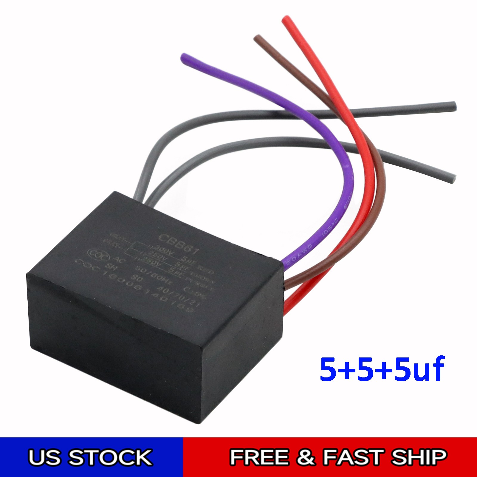 CBB61 Ceiling Fan Capacitor 5 Wire 5+5+5uf 250V-300V AC 50/60 Hz Power Relay