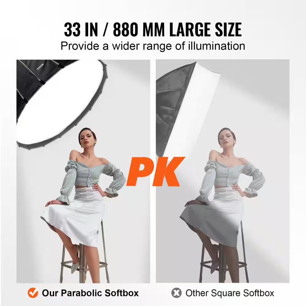 Parabolic Soft Box 33 In. Quick Release and Fold Lightweight and Portable Univer