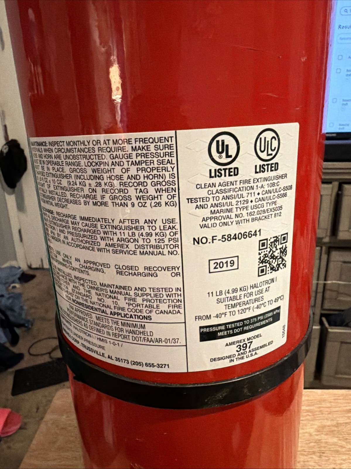 Clean Agent Fire Extinguisher – Large 11 lb. Halotron – Excellent Condition!