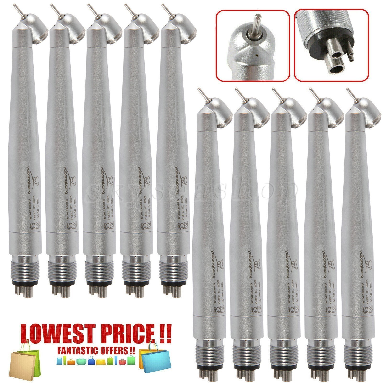 1-10 Dental Surgical Fast Handpiece 4 Hole Midwest 45 Degree Angle Rear Exhaust