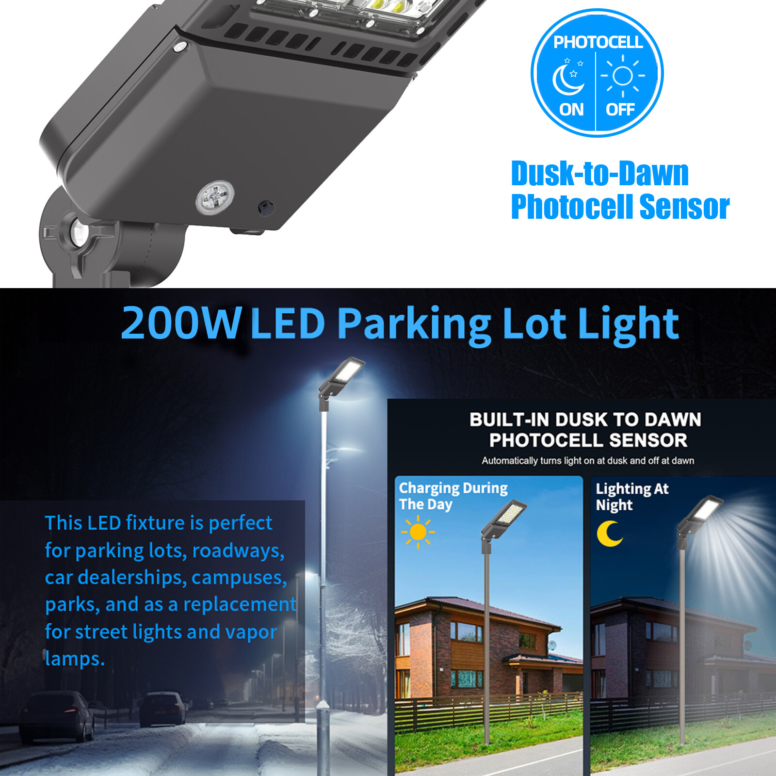 LED Parking Lot Lights 200W – Commercial Street Pole Fixtures Shoebox Area Light
