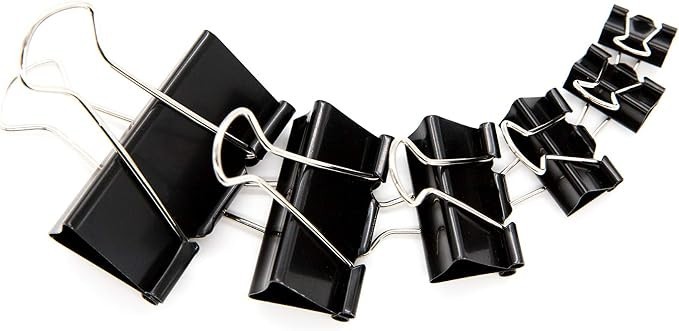 DSTELIN 100 Assorted Binder Clips, 6 Sizes: XL to Micro (Black)