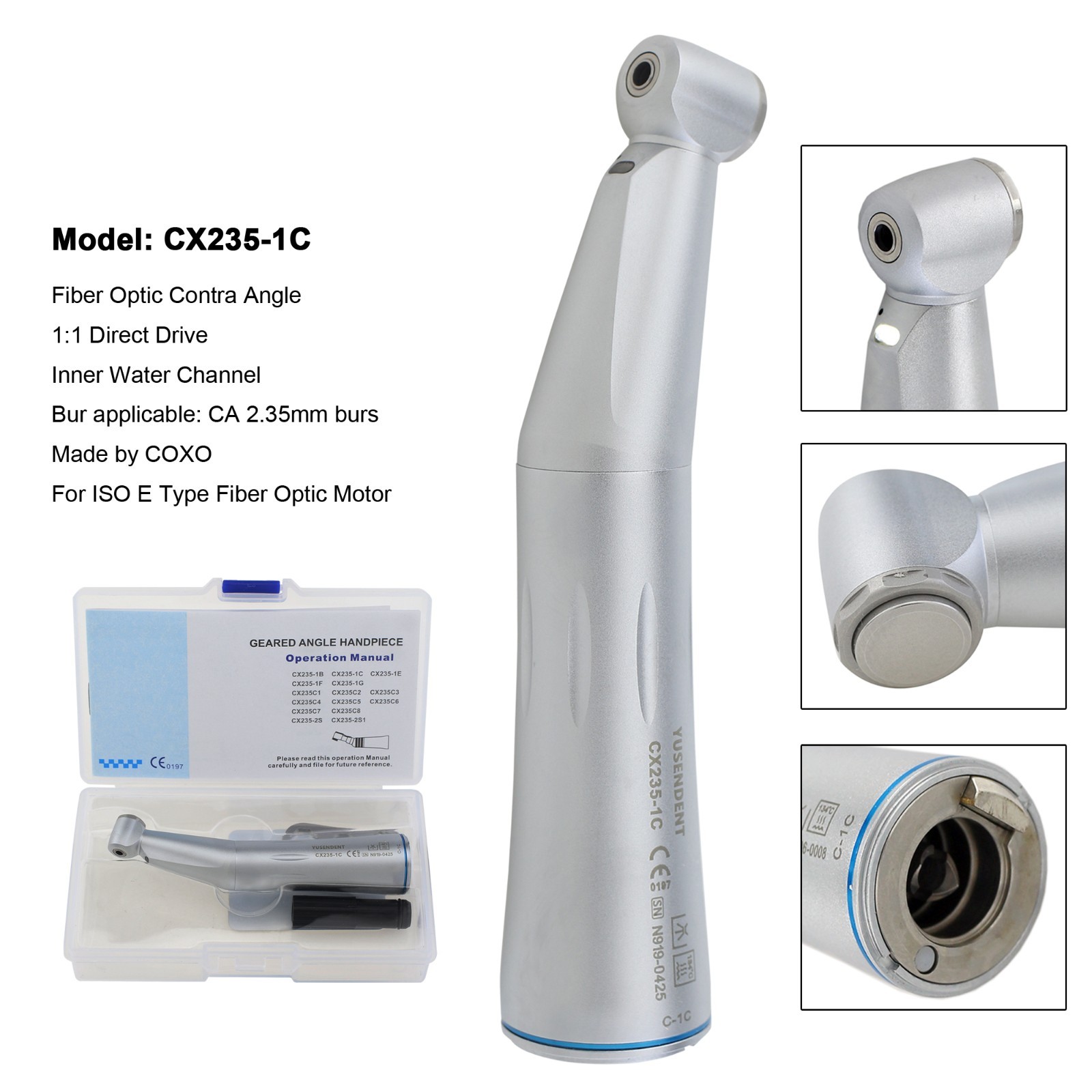 COXO Dental Contra Angle Low Speed Handpiece Fiber Optic Internal Water 1:1 NSK