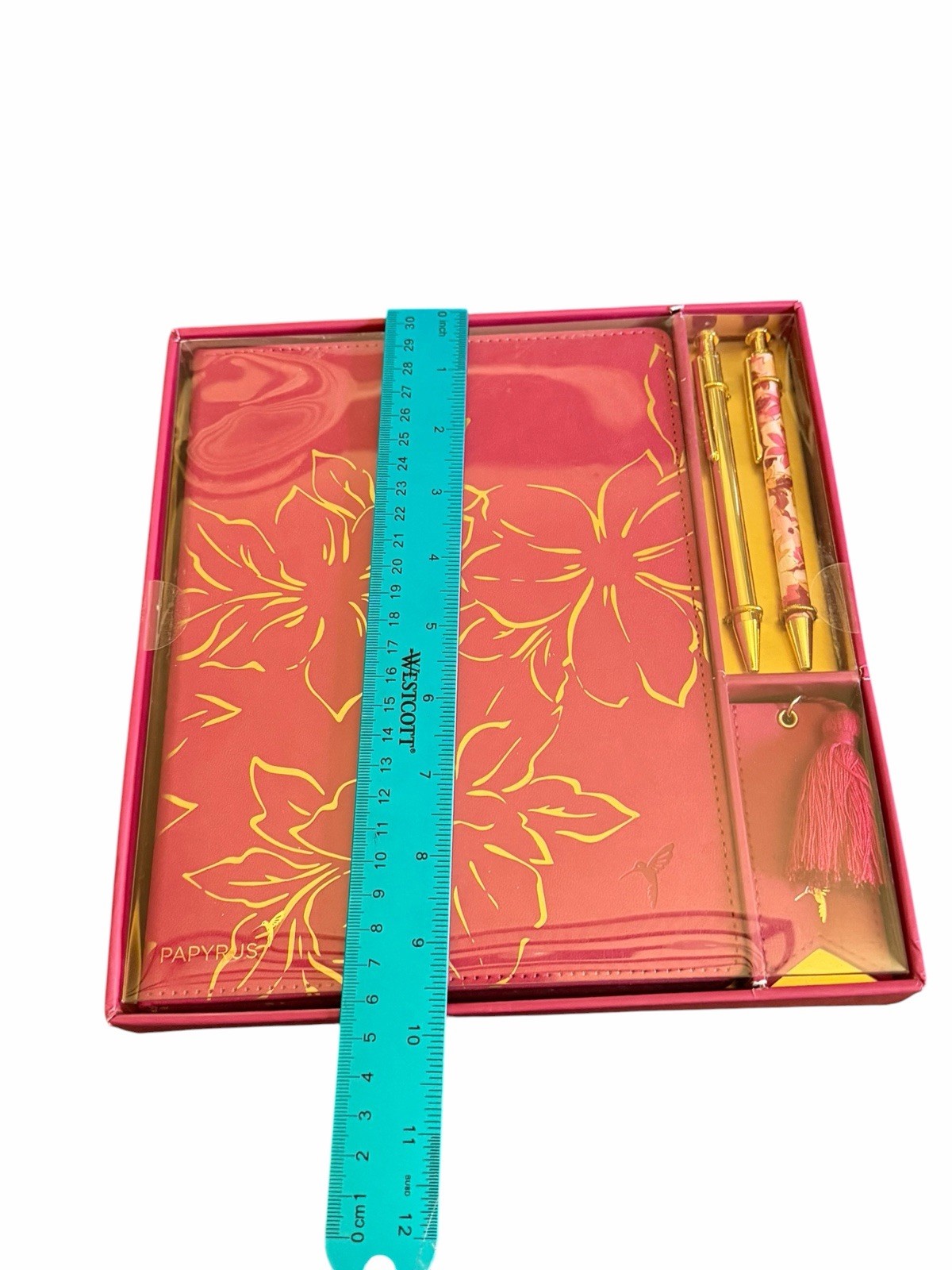 Papyrus Red Gold Journal Gift Set 2 Gold Pens and Tassel Bookmark Lined New Bird