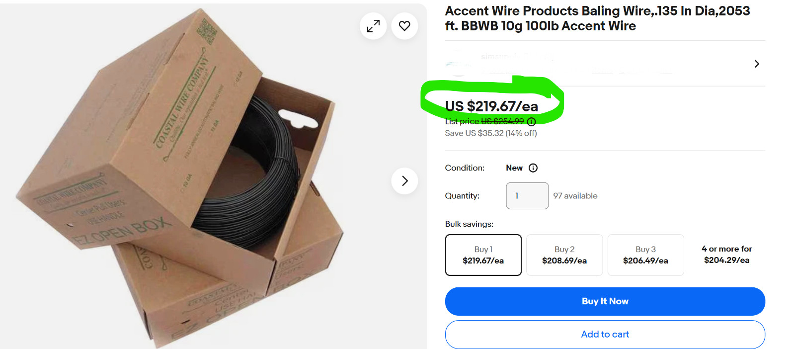 10 Gauge Annealed Automatic Baling Wire 100 Pounds .1350” In. Diameter, 2053 Ft