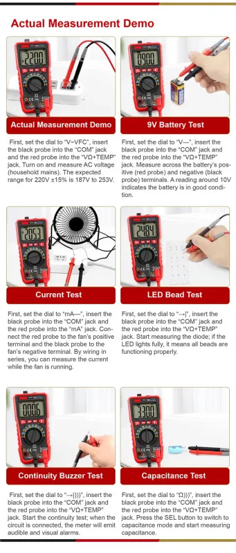Digital Multimeter TA806 True RMS Auto Ranging AC DC Voltage Resistance Tester