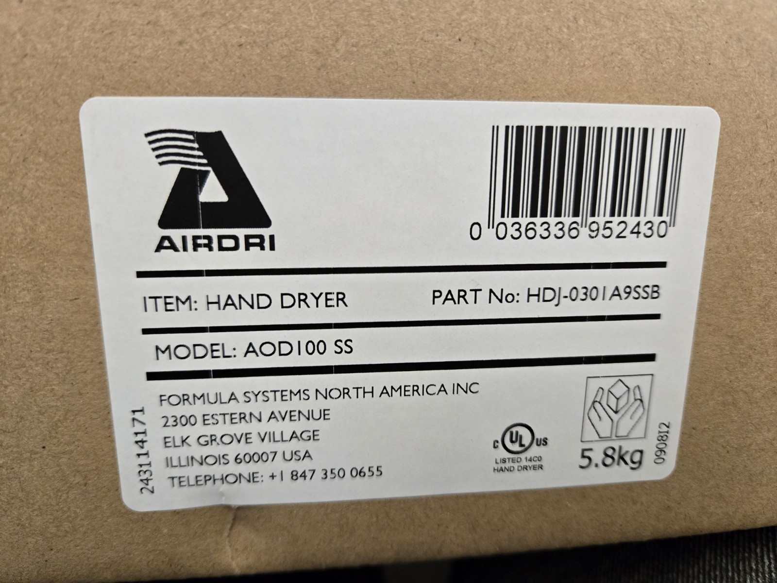 AirDri HDJ-0301A9SSB PowerDRI Automatic Hand Dryer ADA compliant HEPA Filtration