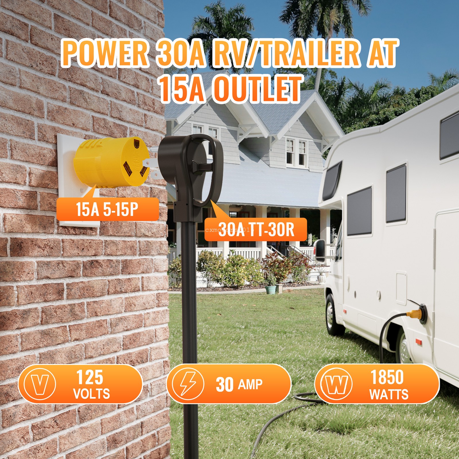 NEMA 5-15P to TT-30R RV Power Adapter 30A 110V 15A Household Converter Plug