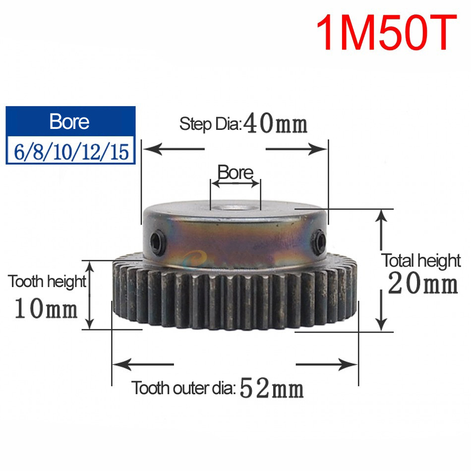 45# Steel Motor Transmission Gear 1 Mod Pinion Gear 10T-150T Spur Gear With Step