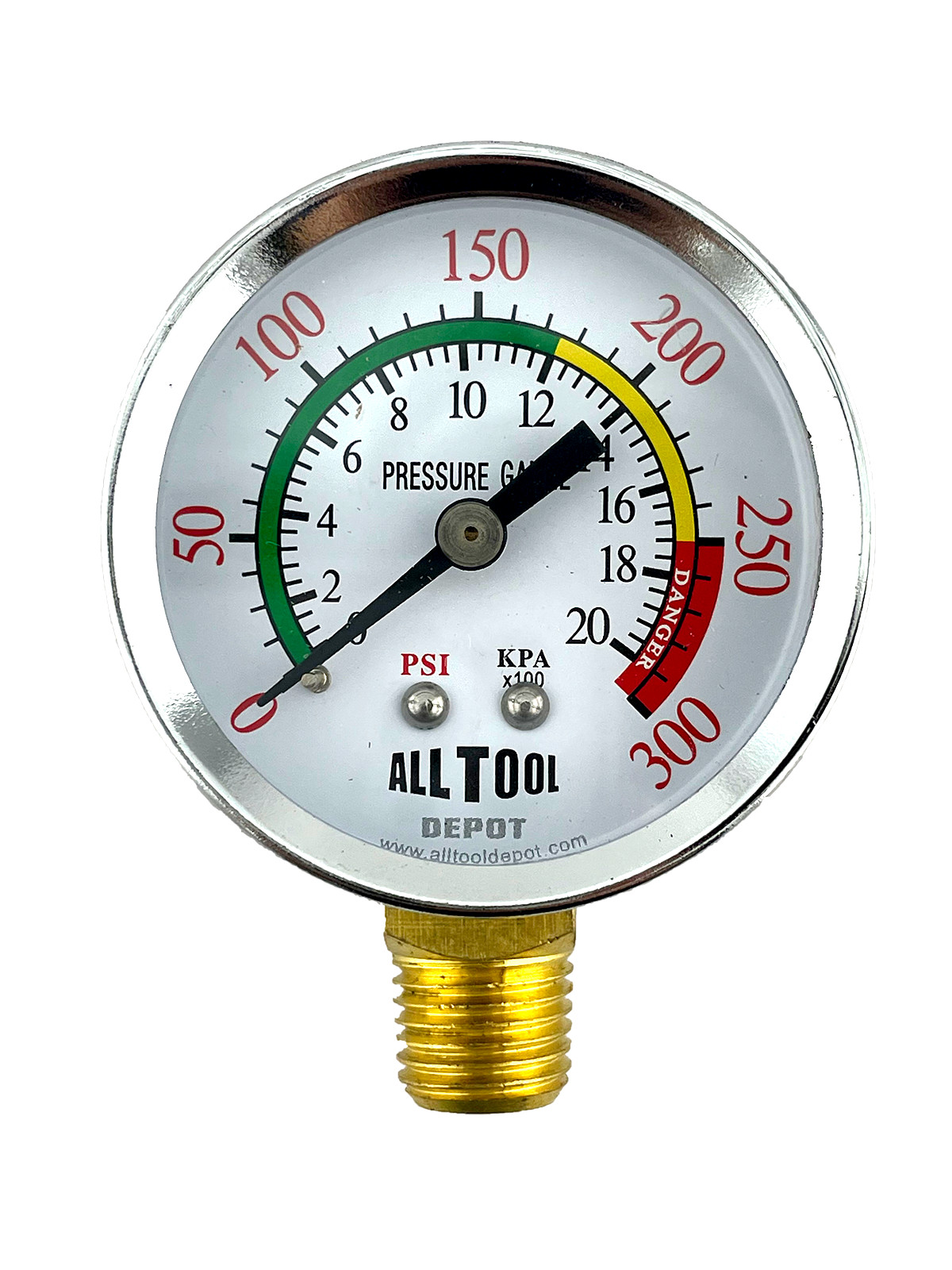 Air Pressure Gauge 2″ Dial Side Mount 1/4″NPT – 0 to 300PSI Color Coded