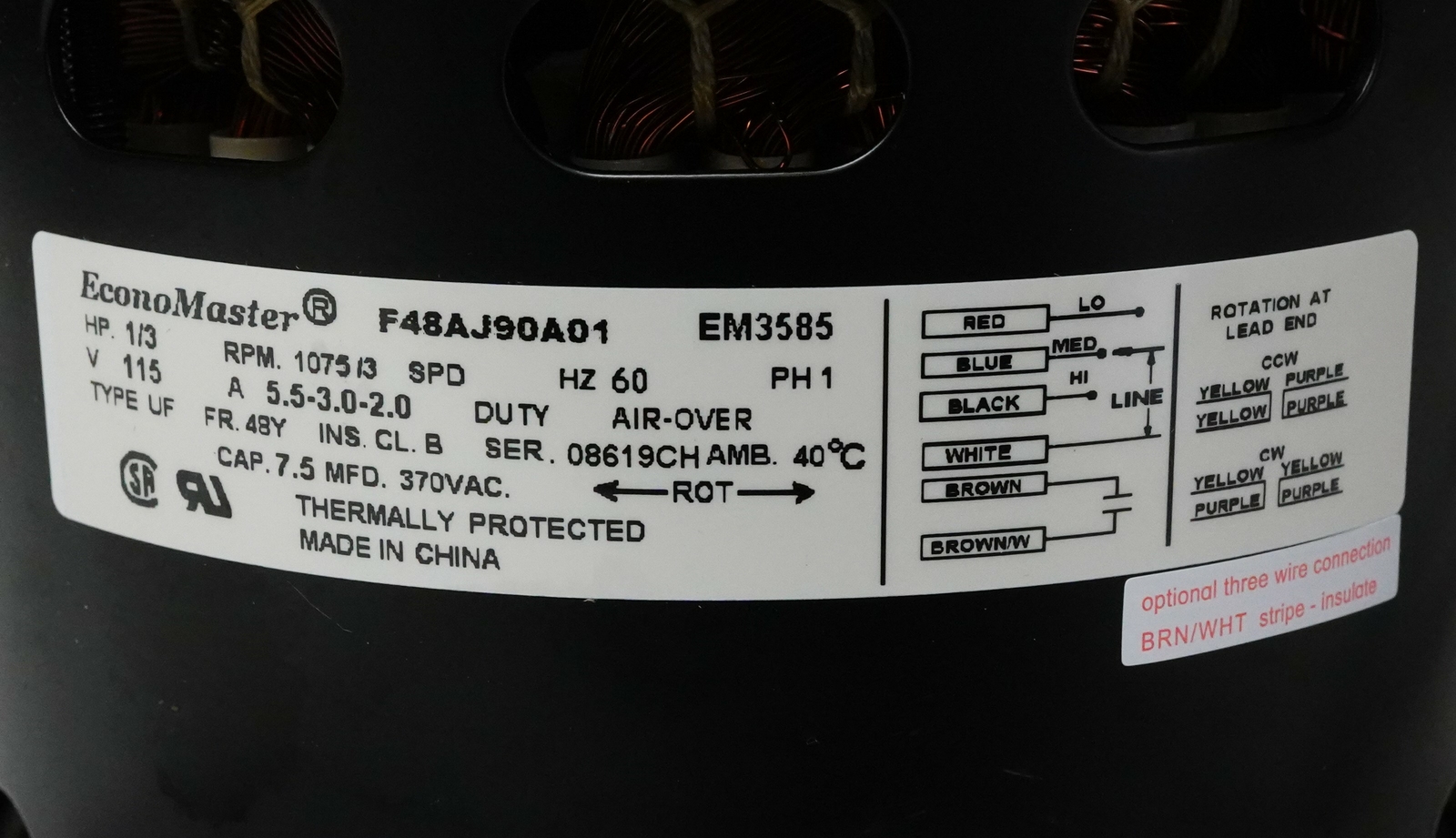 HVAC Blower Fan Motor 1/3 HP 1075 RPM 115 Volts for Fasco D727 with Capacitor